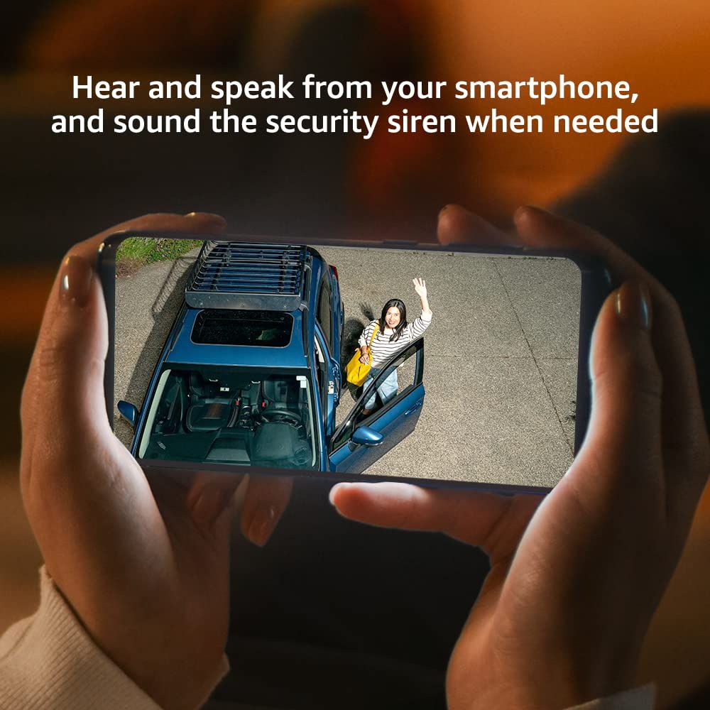 Communicates that the security system allows users to hear, speak, and trigger the siren remotely via smartphone, providing peace of mind and real-time security control.