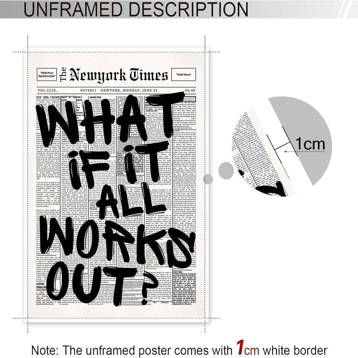 Communicates the exact physical specifications of the unframed poster, including the 1cm white border detail, to help shoppers understand what they will receive.