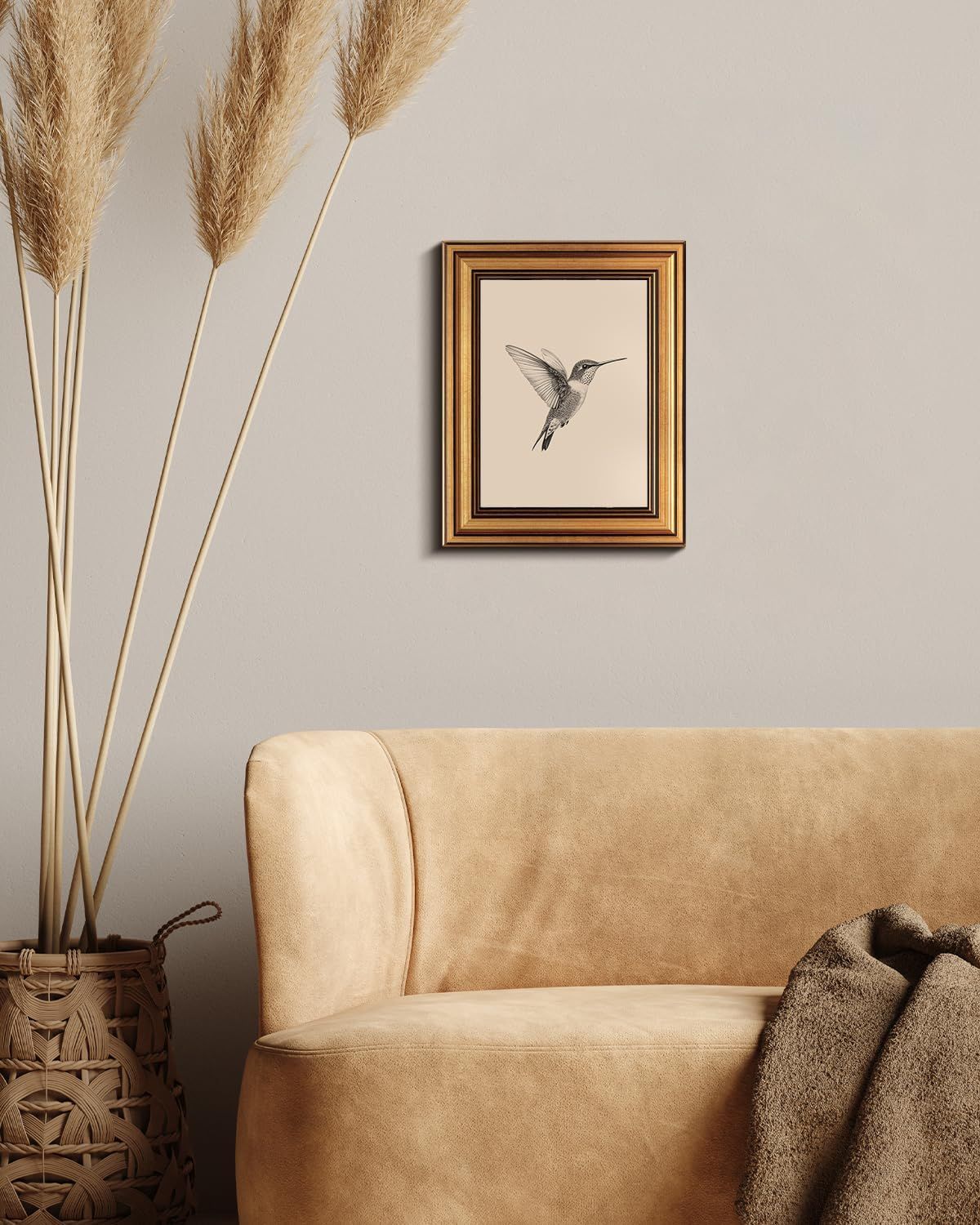 Demonstrates how the framed artwork fits naturally into a real-world living space, helping shoppers visualize the product in their own home environment.