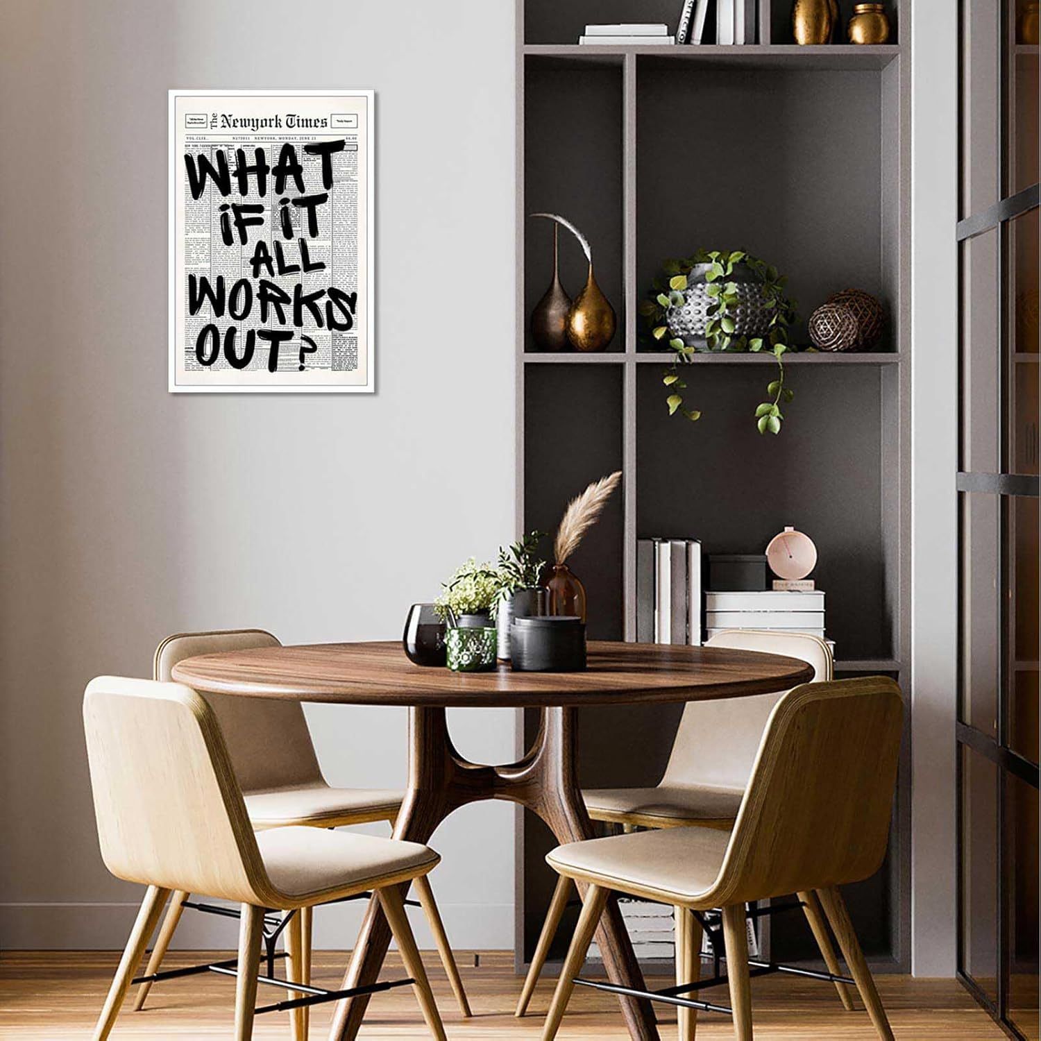 Demonstrates how the product (framed art print) looks when displayed in a real-world dining room setting, helping shoppers visualize it in their own home.