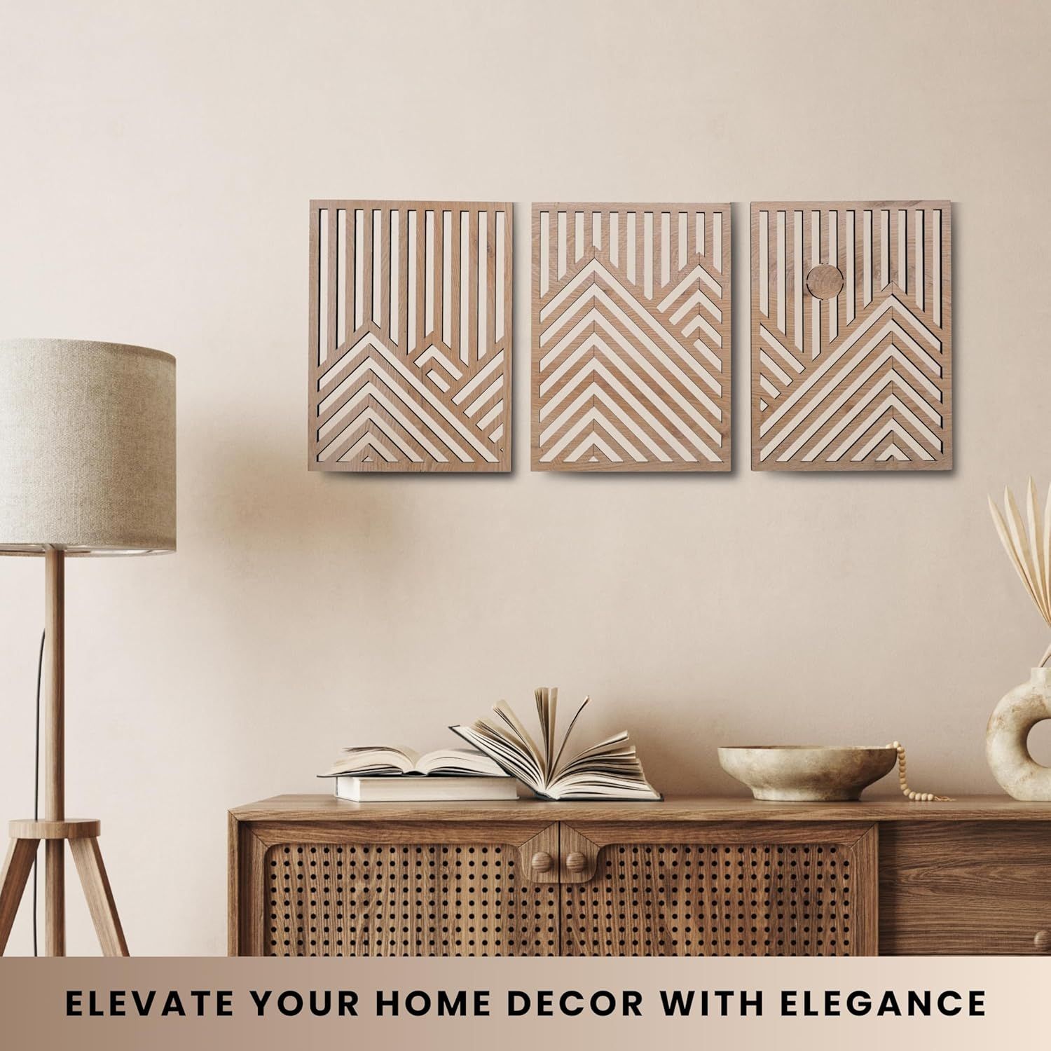 Demonstrates the product in a real-world home setting to help shoppers visualize how the decorative wall art will look in their own space.