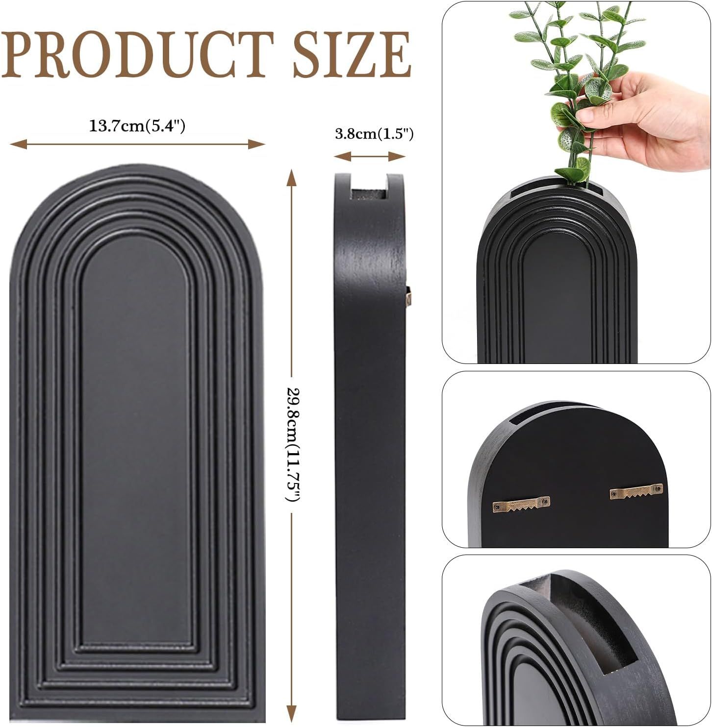 Communicates the exact physical dimensions of the product (width, height, depth) with measurement arrows to help shoppers understand the size before purchase.