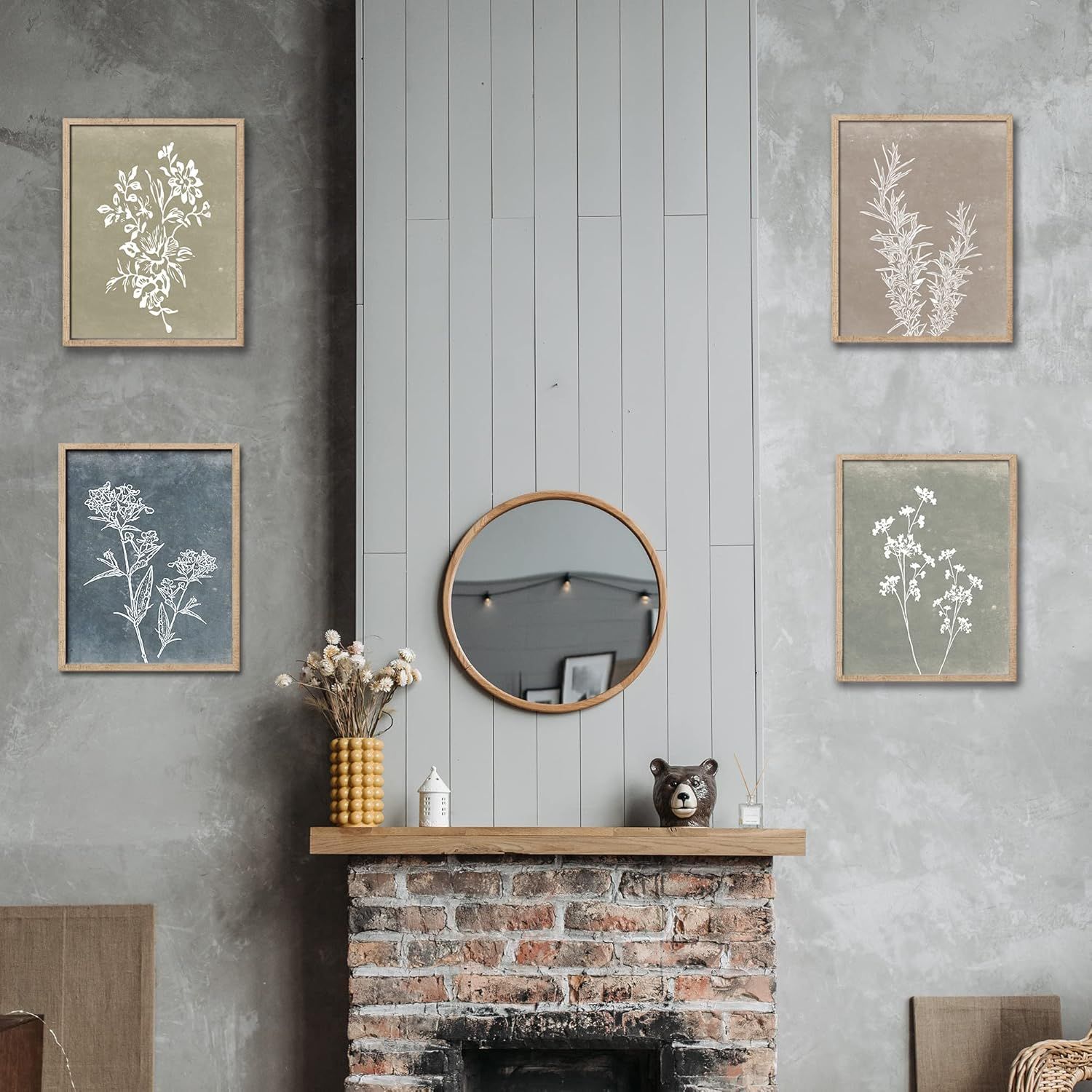 Demonstrates how the botanical wall art products look when styled in a real home environment, helping shoppers visualize the product in their own space.