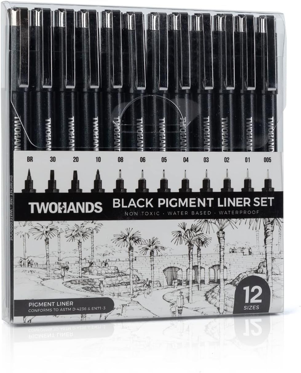 Shows the complete set of 12 different liner sizes included in the package, helping shoppers understand the variety and value of the product bundle.