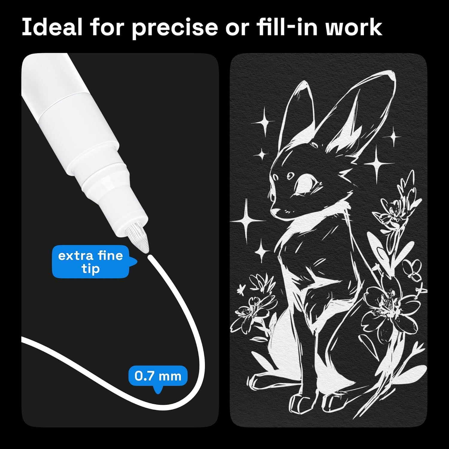 Communicates the precise tip size (0.7mm) to reassure shoppers that this product is suitable for detailed, fine-line work and fill-in applications. Demonstrates the product's capability for precise…