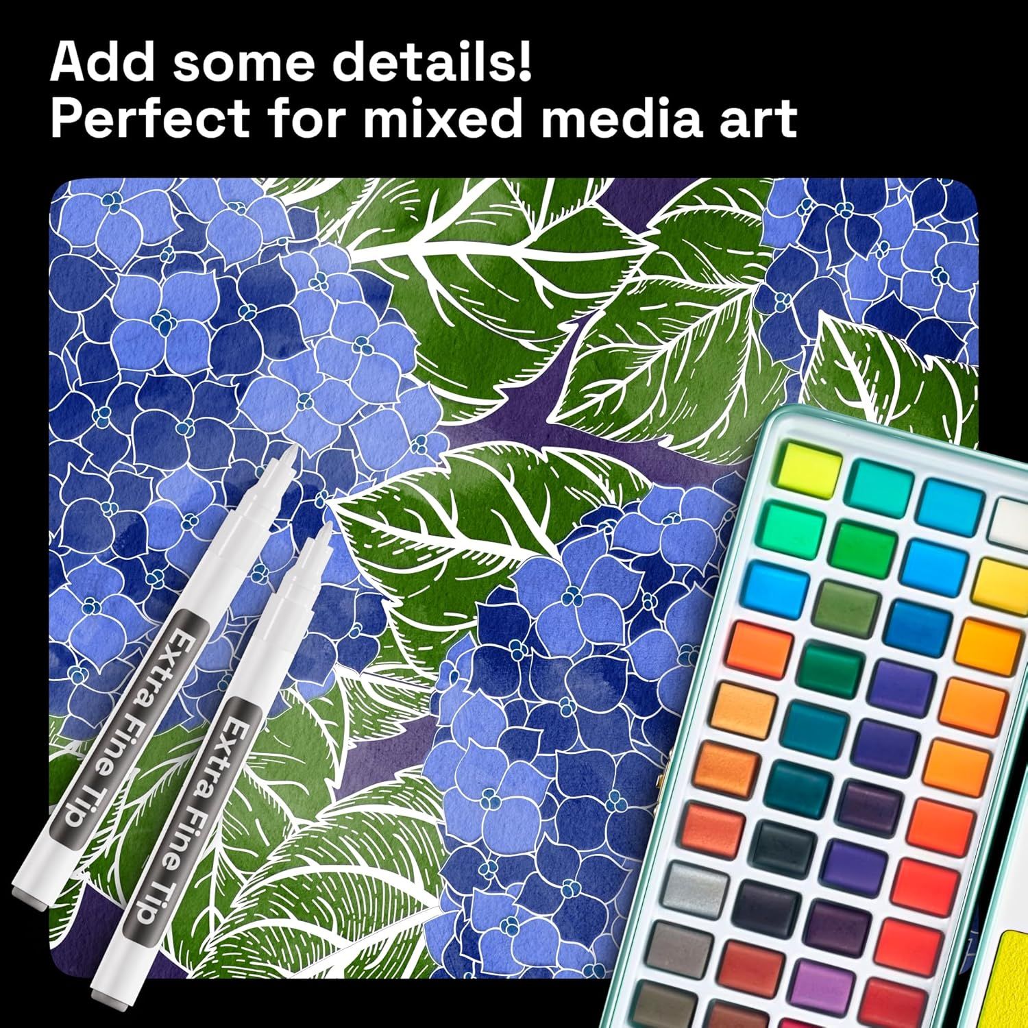 Demonstrates the product's suitability for mixed media art projects, showing it in a creative context with art supplies to inspire potential artistic applications.