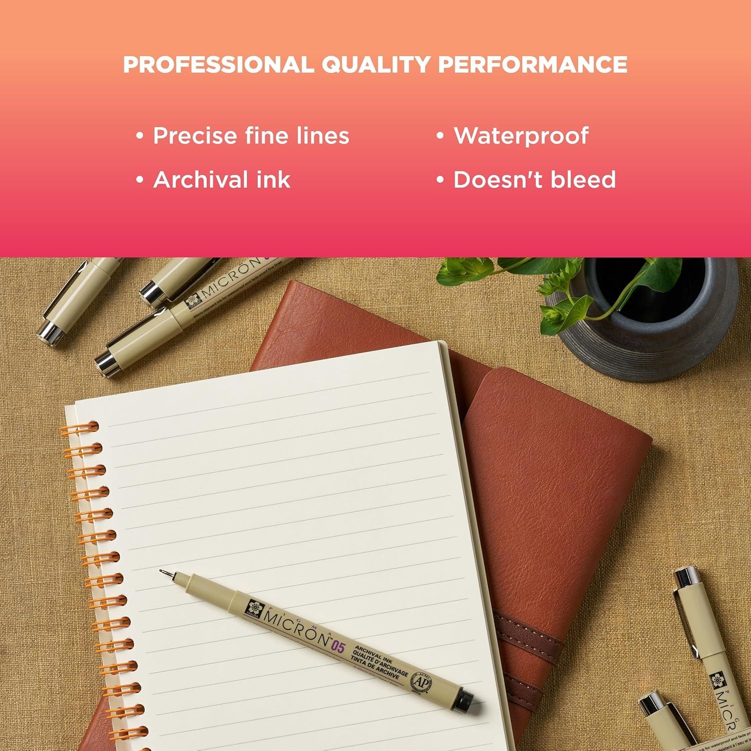 Communicates multiple professional-quality performance benefits of the pen to reassure shoppers about its precision, durability, and reliability for professional or artistic use.