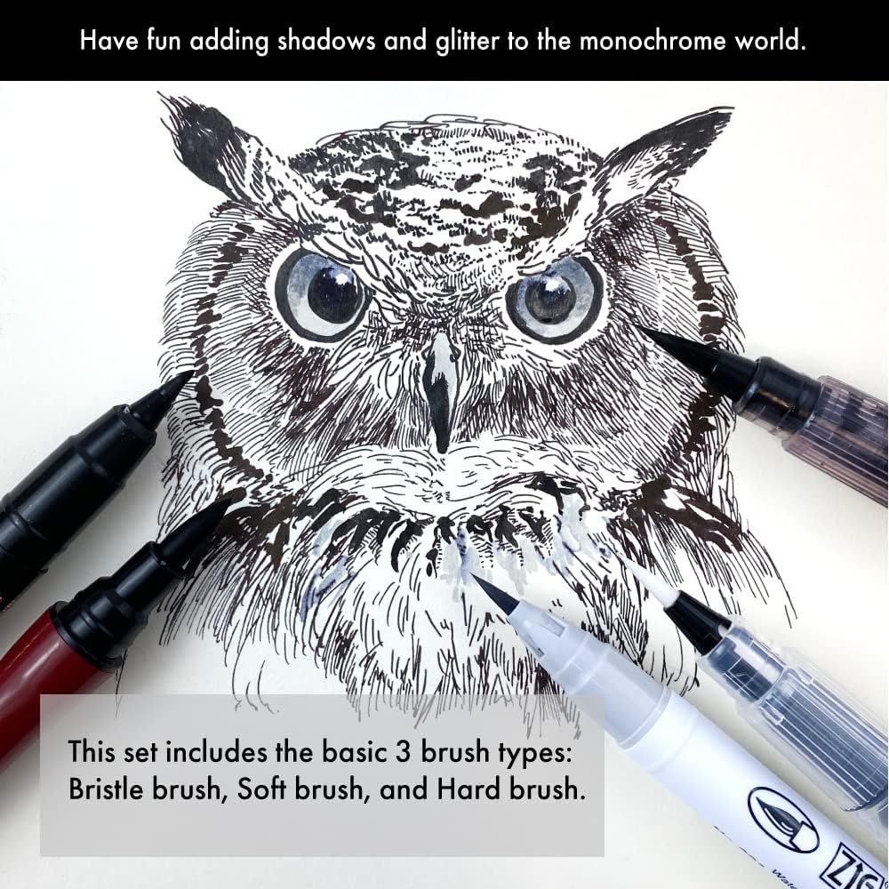 Shows the customer exactly what brush types are included in the set, helping them understand the complete kit contents and versatility of the product. Demonstrates the creative capability of the…