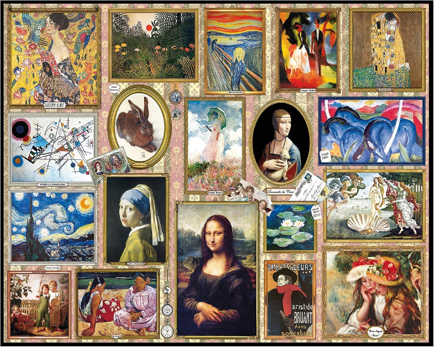 This image showcases the brand's complete product line of famous art reproductions, helping shoppers see the variety and range of masterpieces available in the collection.