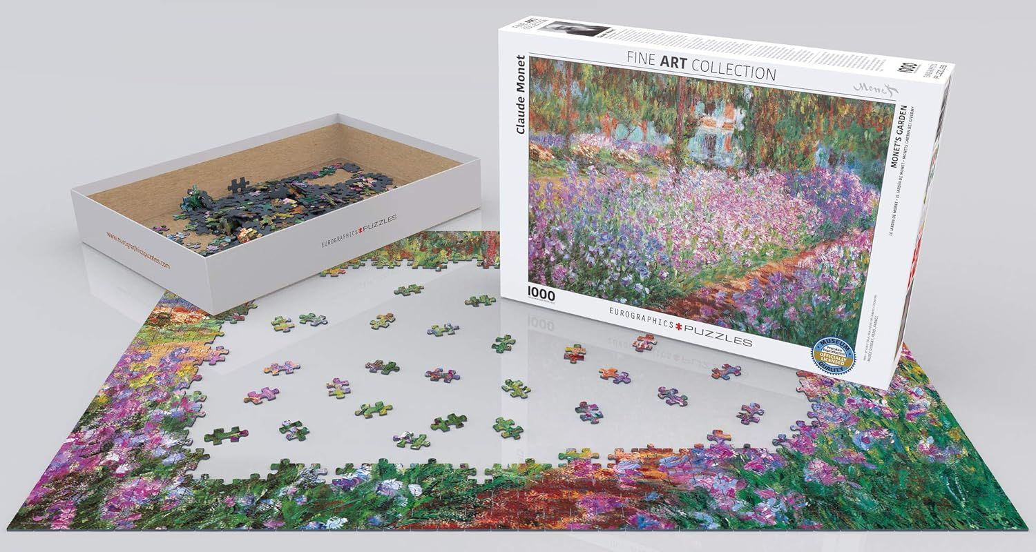 Shows shoppers everything included in the purchase: the puzzle box, loose pieces, and the completed puzzle reference to demonstrate the full product experience and what they will receive.