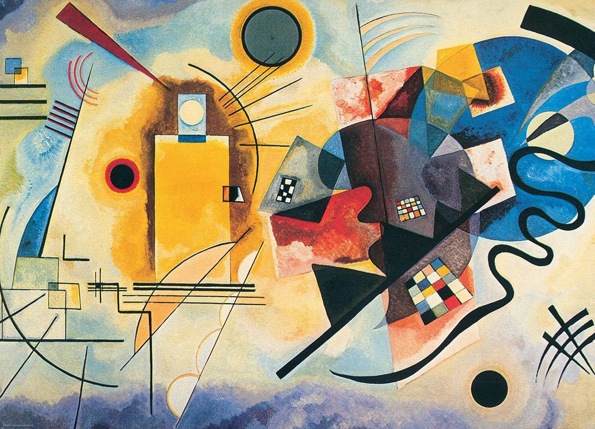 This appears to be an abstract art print or painting, not a product image. It shows a Kandinsky-style abstract composition with geometric shapes, lines, and colors, but does not display any product,…