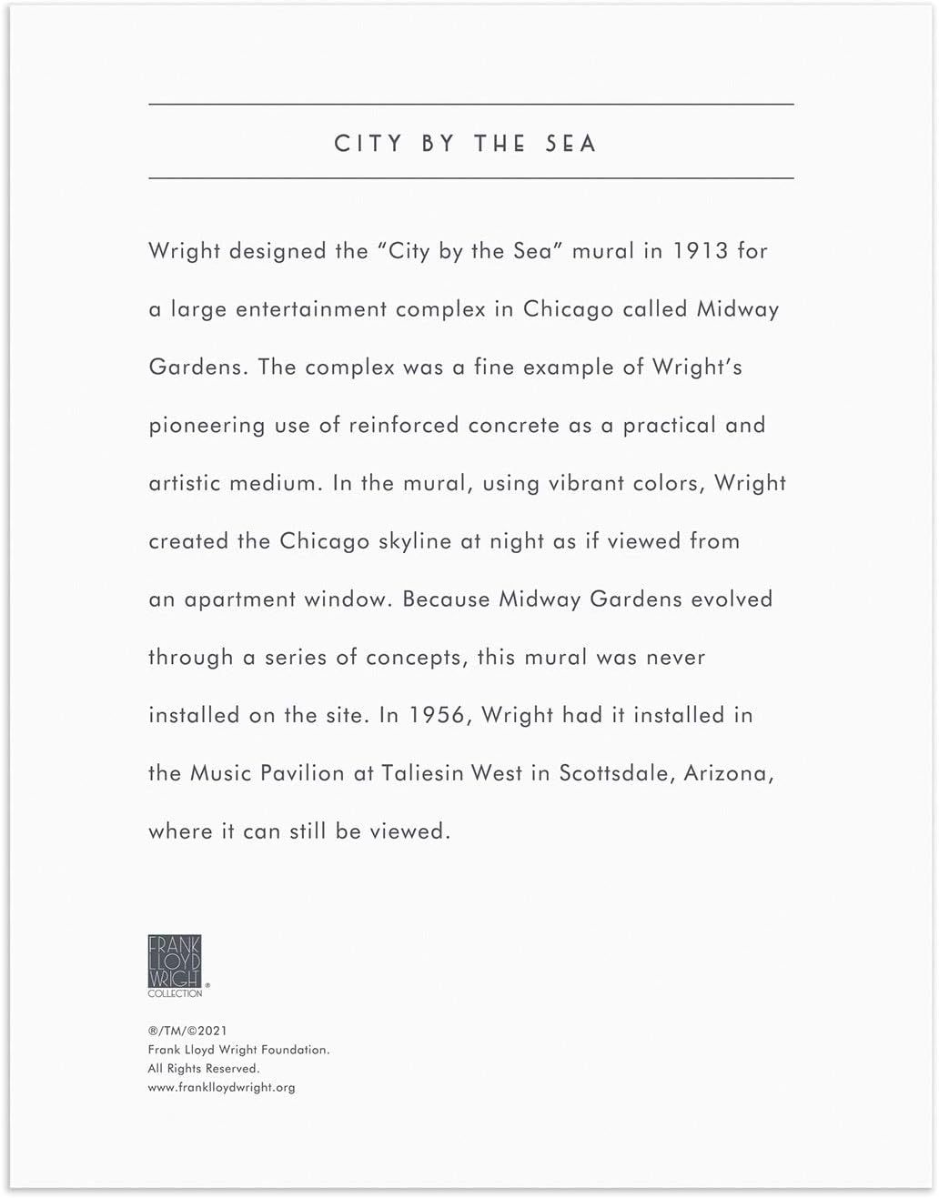Communicates the brand's heritage and historical significance by sharing the story of Frank Lloyd Wright's 'City by the Sea' mural design from 1913, building trust and emotional connection through…