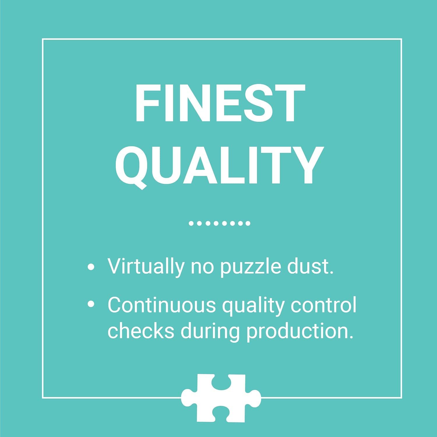 Communicates the product's superior quality and cleanliness (no puzzle dust) to reassure shoppers they're purchasing a premium, well-manufactured puzzle.