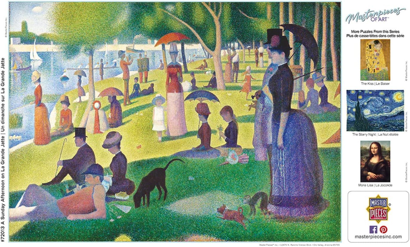 Showcases the brand's product portfolio by displaying multiple puzzle options from the 'Masterpieces of Art' series, helping shoppers understand the variety of famous artwork puzzles available.