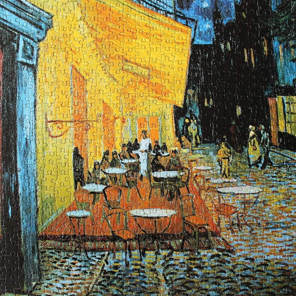 Displays the product (jigsaw puzzle) in a completed lifestyle context, showing the artistic scene it creates to help shoppers visualize the finished result and aesthetic appeal.