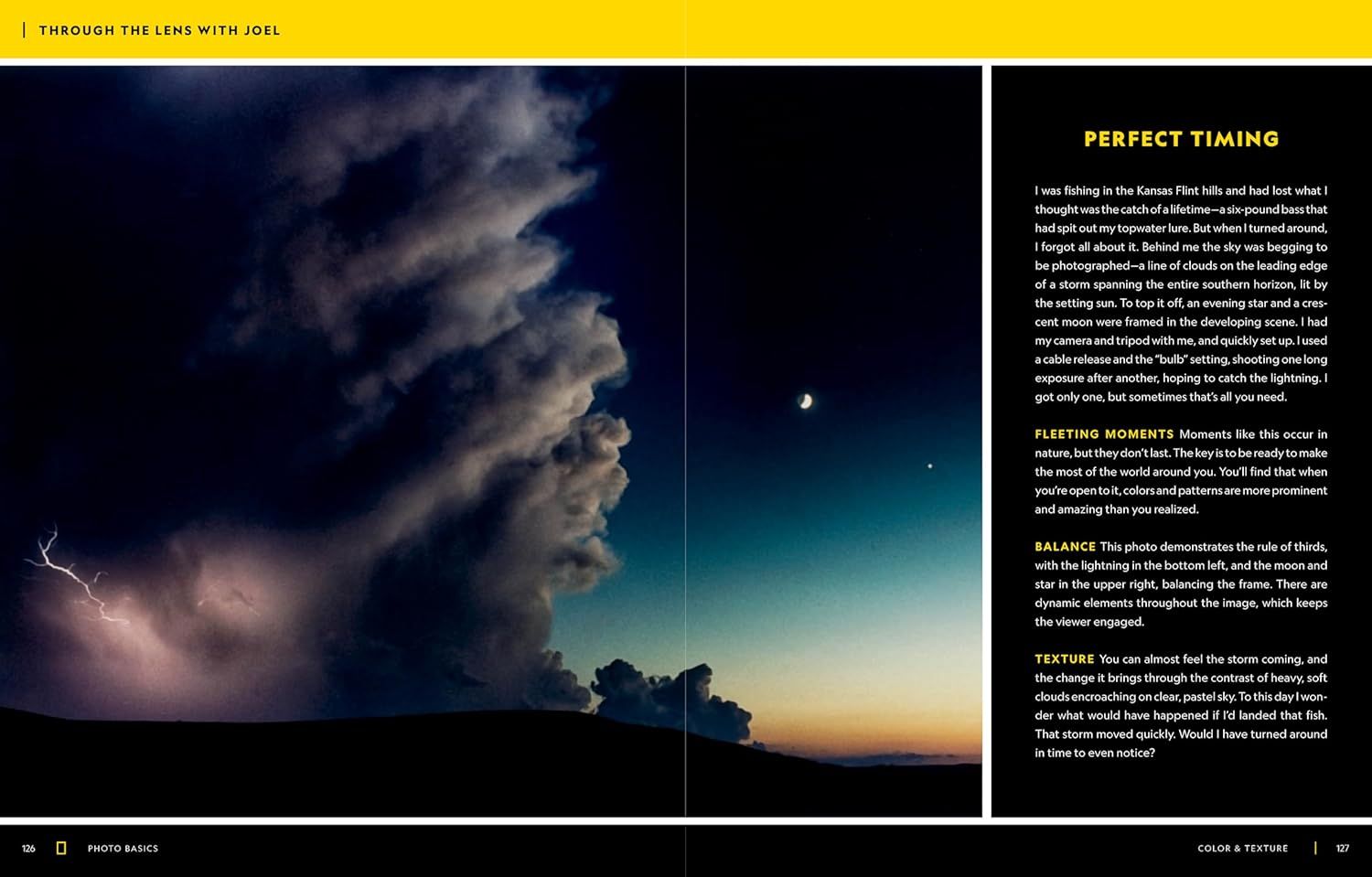 This image showcases multiple photography techniques and benefits through a dramatic storm photograph, educating the shopper on composition principles like timing, balance, and texture to improve…