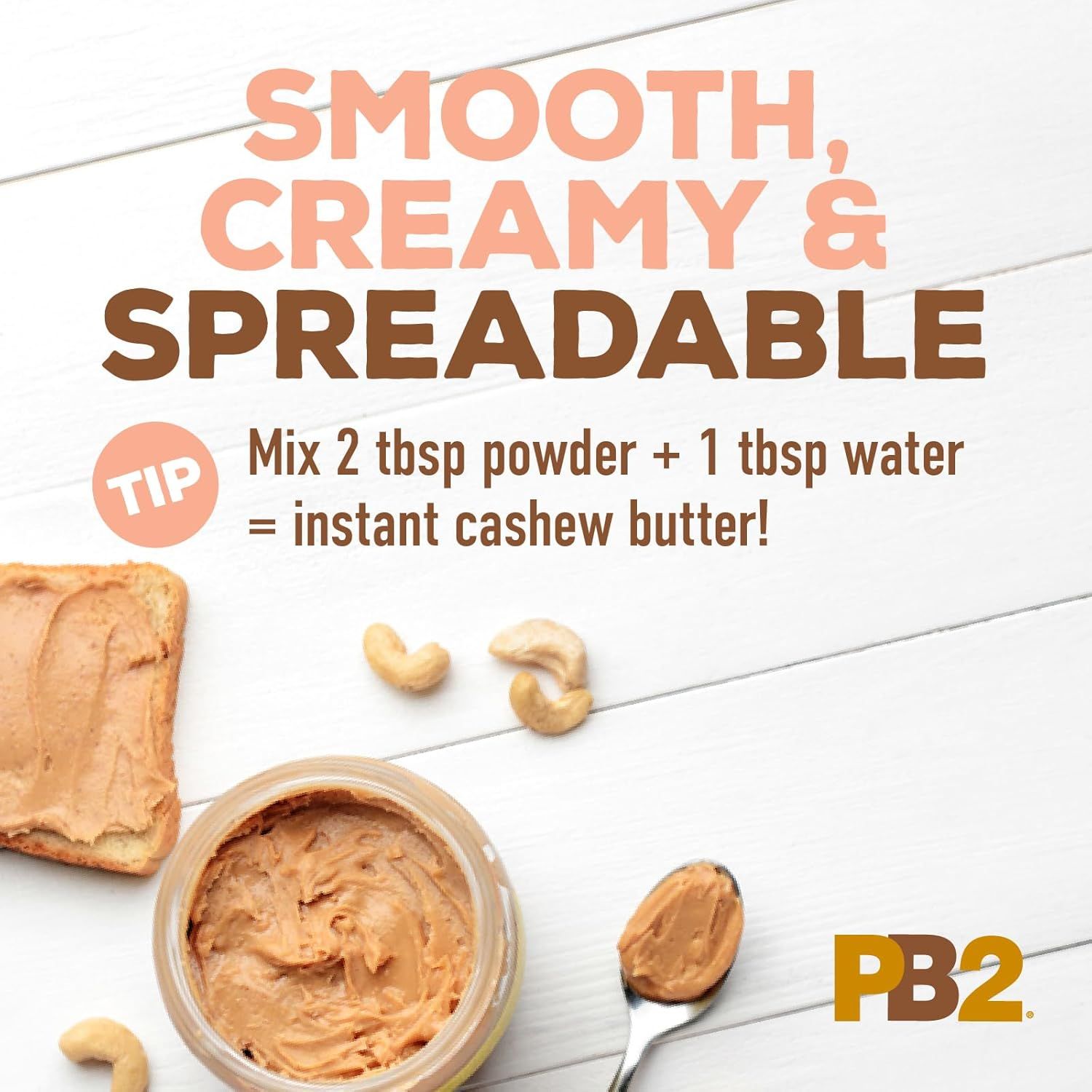 Instructs shoppers on how to quickly prepare instant cashew butter by mixing the powder with water, emphasizing ease of use and versatility. Highlights the desirable texture and consistency of the…