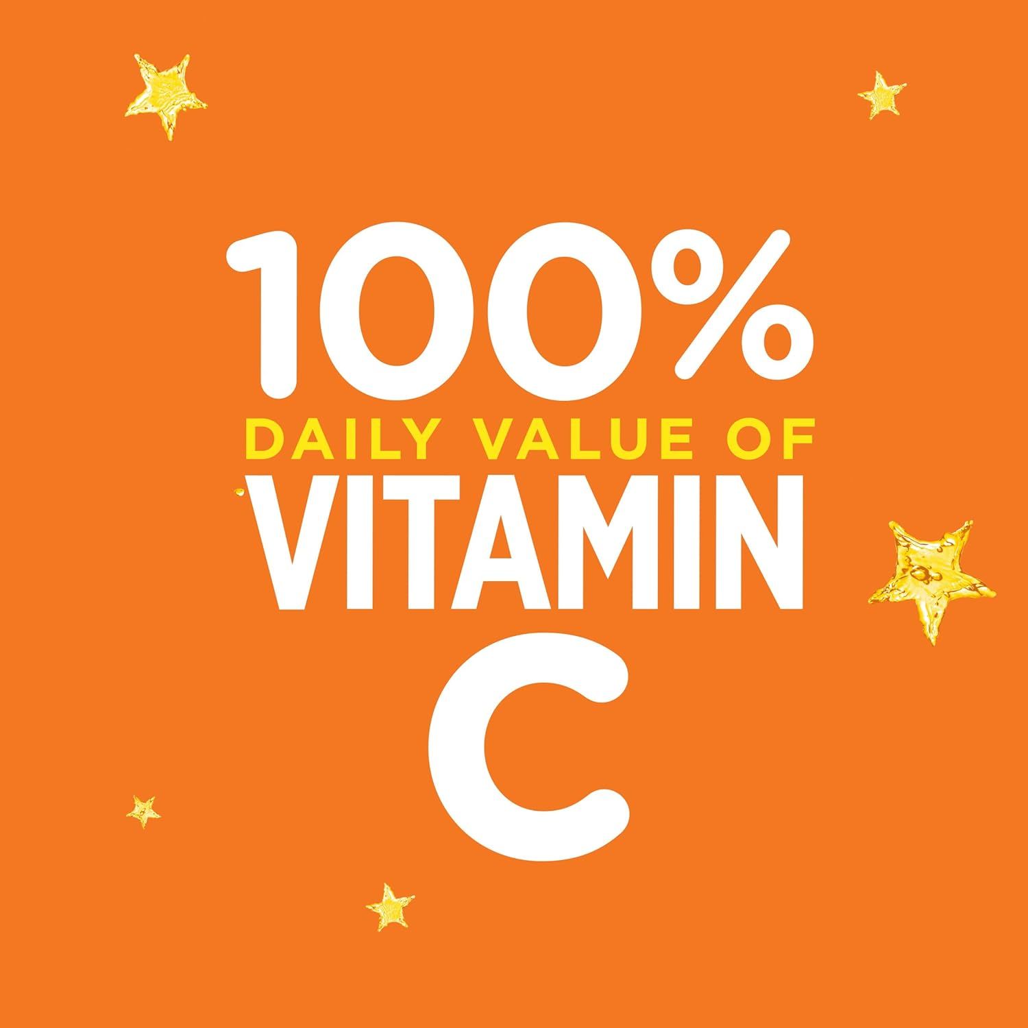 Communicates that the product provides the complete daily recommended amount of Vitamin C, reassuring shoppers of its nutritional completeness and health benefits. Highlights the key nutritional…