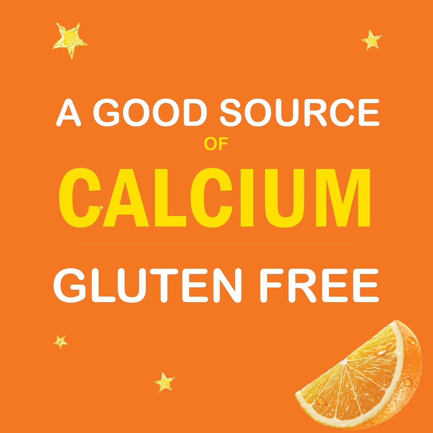 Communicates two distinct nutritional benefits to reassure health-conscious shoppers that the product provides calcium and is gluten-free.