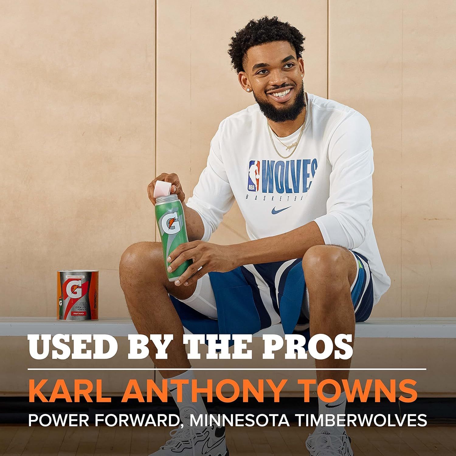 Builds credibility and trust by showing that a professional NBA athlete (Karl Anthony Towns) uses and endorses Gatorade, positioning it as the choice of elite performers.