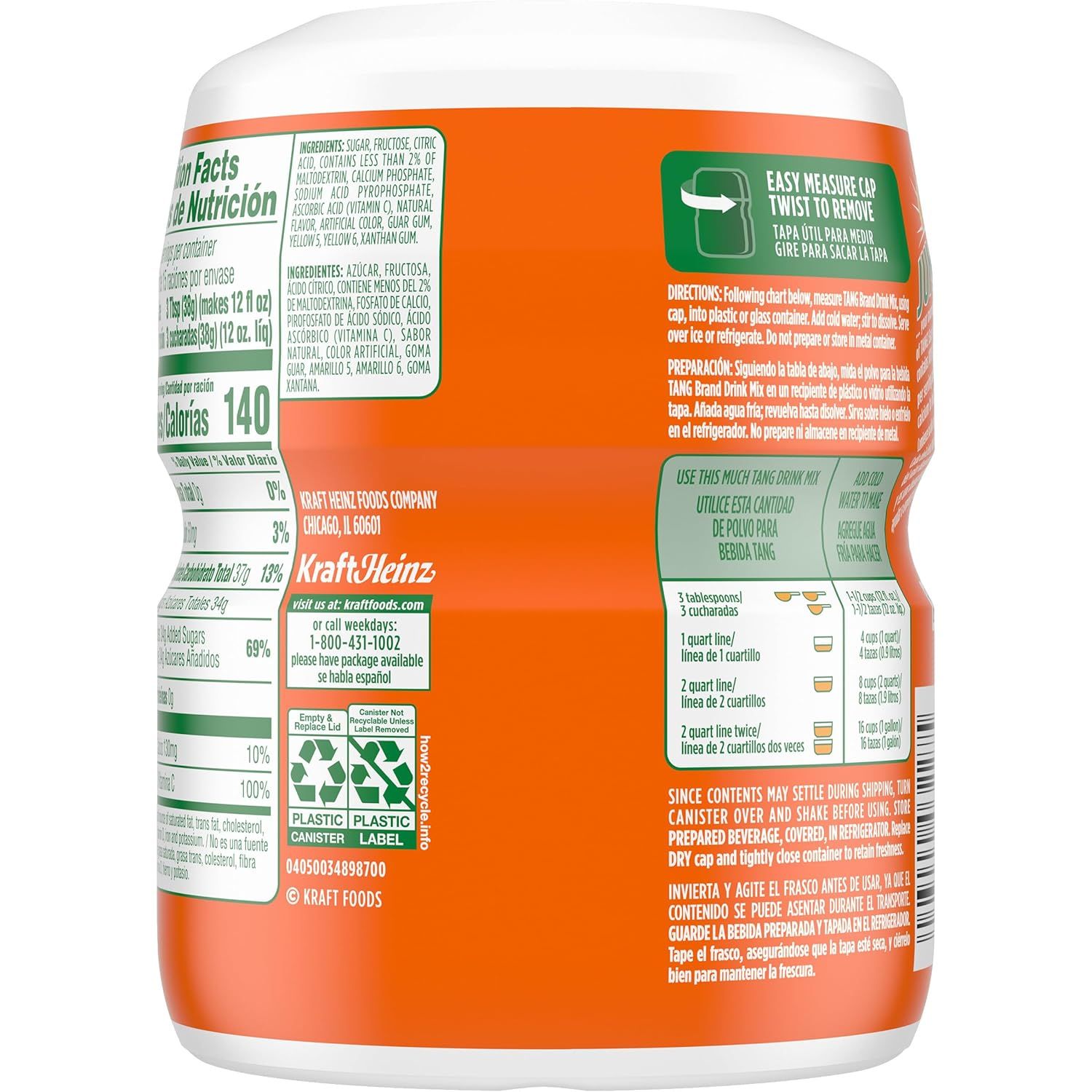 Provides a clean, catalog-style view of the product container showing the back label with nutrition facts, ingredients, and usage instructions for shopper reference.