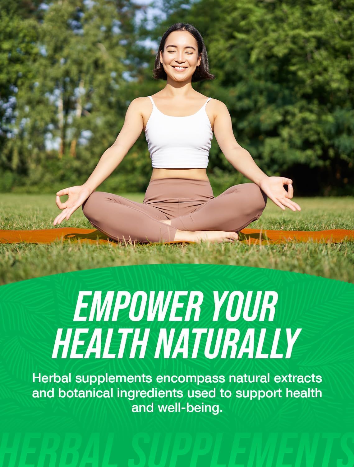 Communicates that the product uses natural herbal ingredients to support health and well-being, positioning it as a holistic wellness solution.