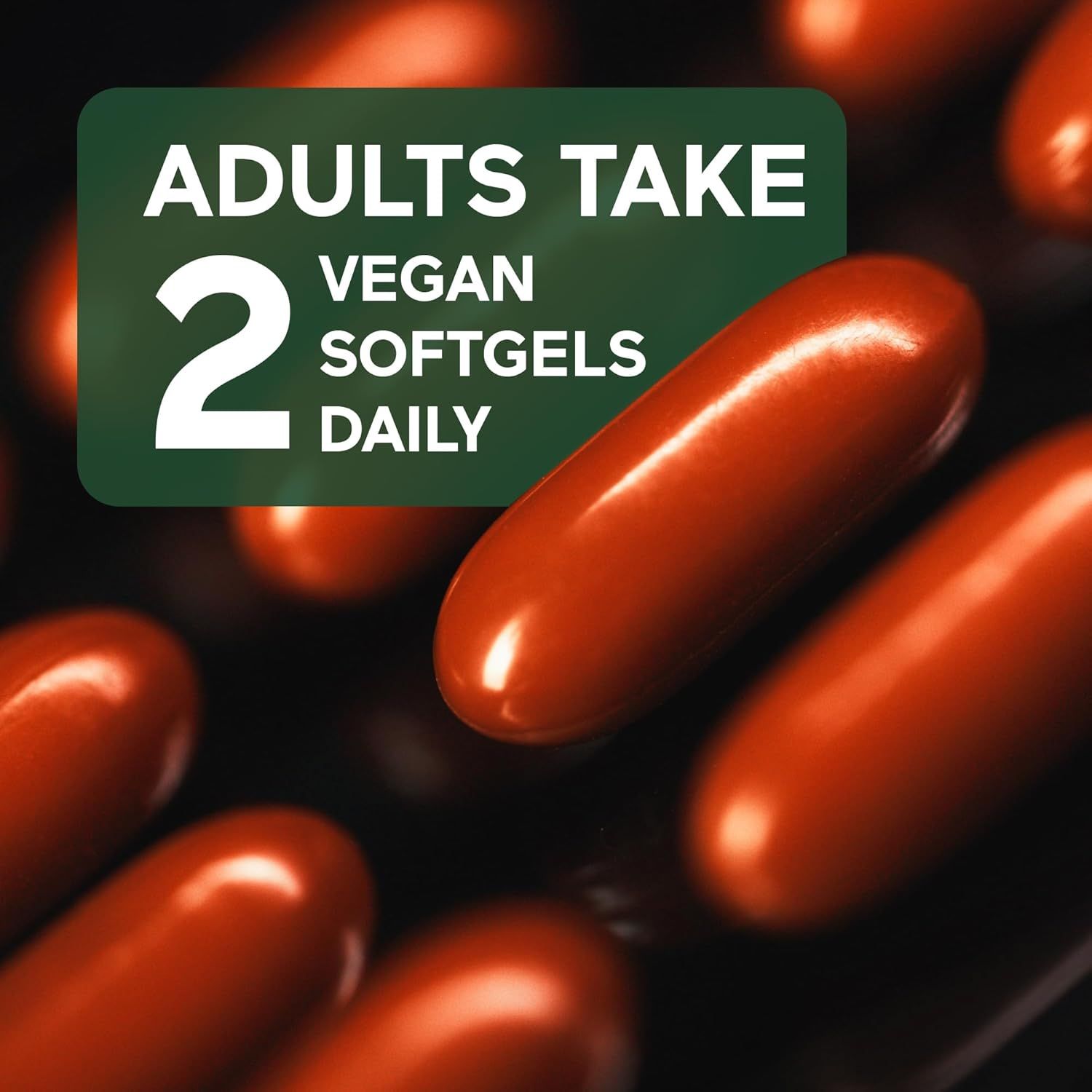 Communicates clear usage instructions to shoppers, telling them exactly how many softgels to take daily for proper supplementation.