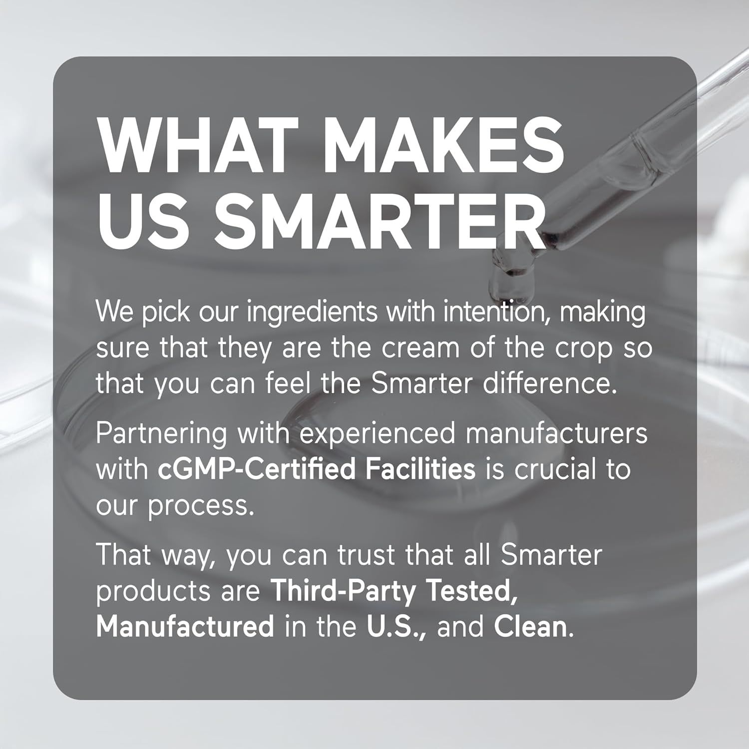 Communicates the brand's commitment to quality, safety, and transparency by highlighting their ingredient selection process, manufacturing standards, and testing protocols to build trust and…