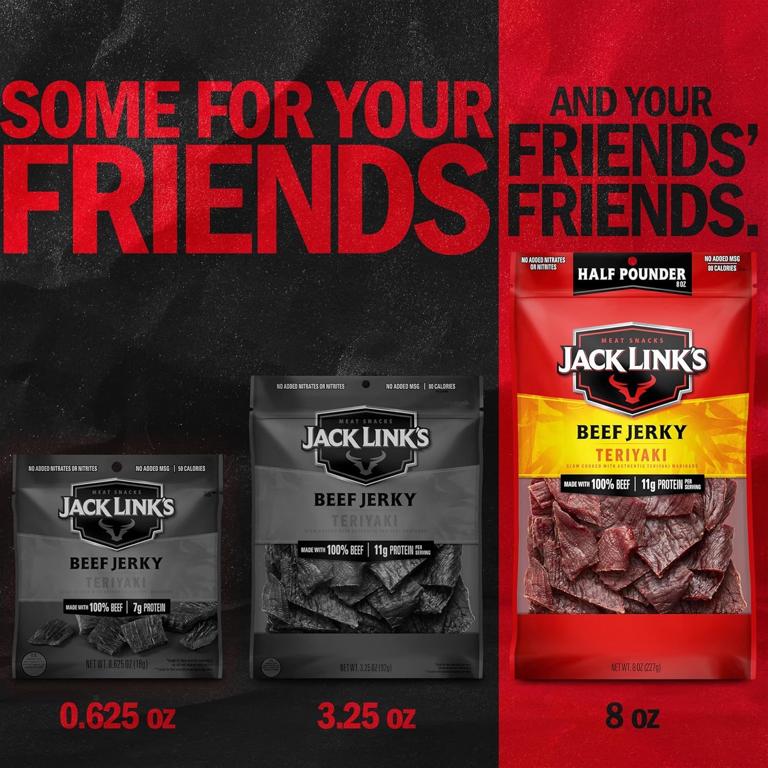 Displays the brand's product portfolio with three different size options (0.625 oz, 3.25 oz, and 8 oz) to help shoppers choose the right package size and emphasize the shareability of the product.