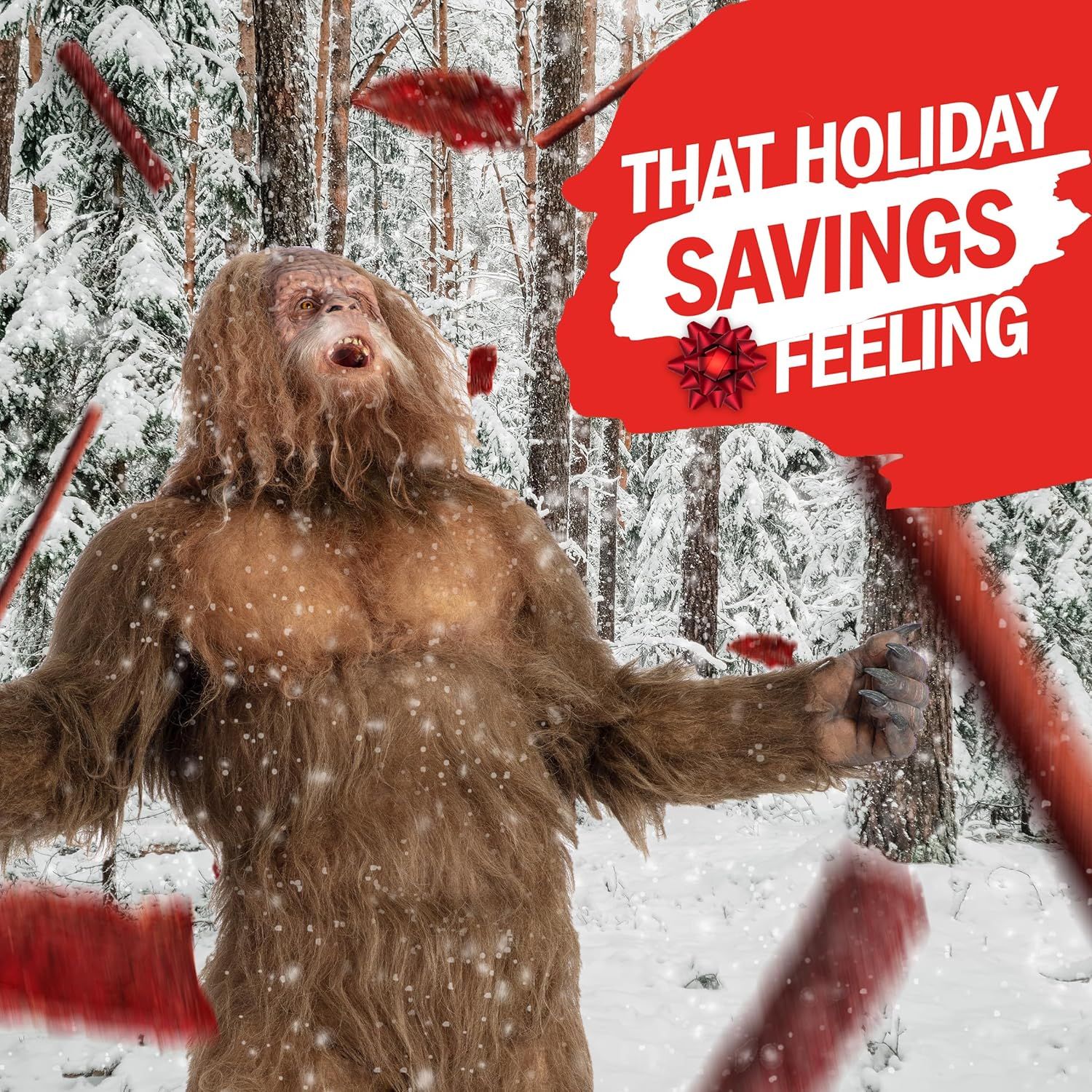Positions the product as a holiday deal or gift opportunity, using festive winter imagery and messaging to drive seasonal purchase urgency.