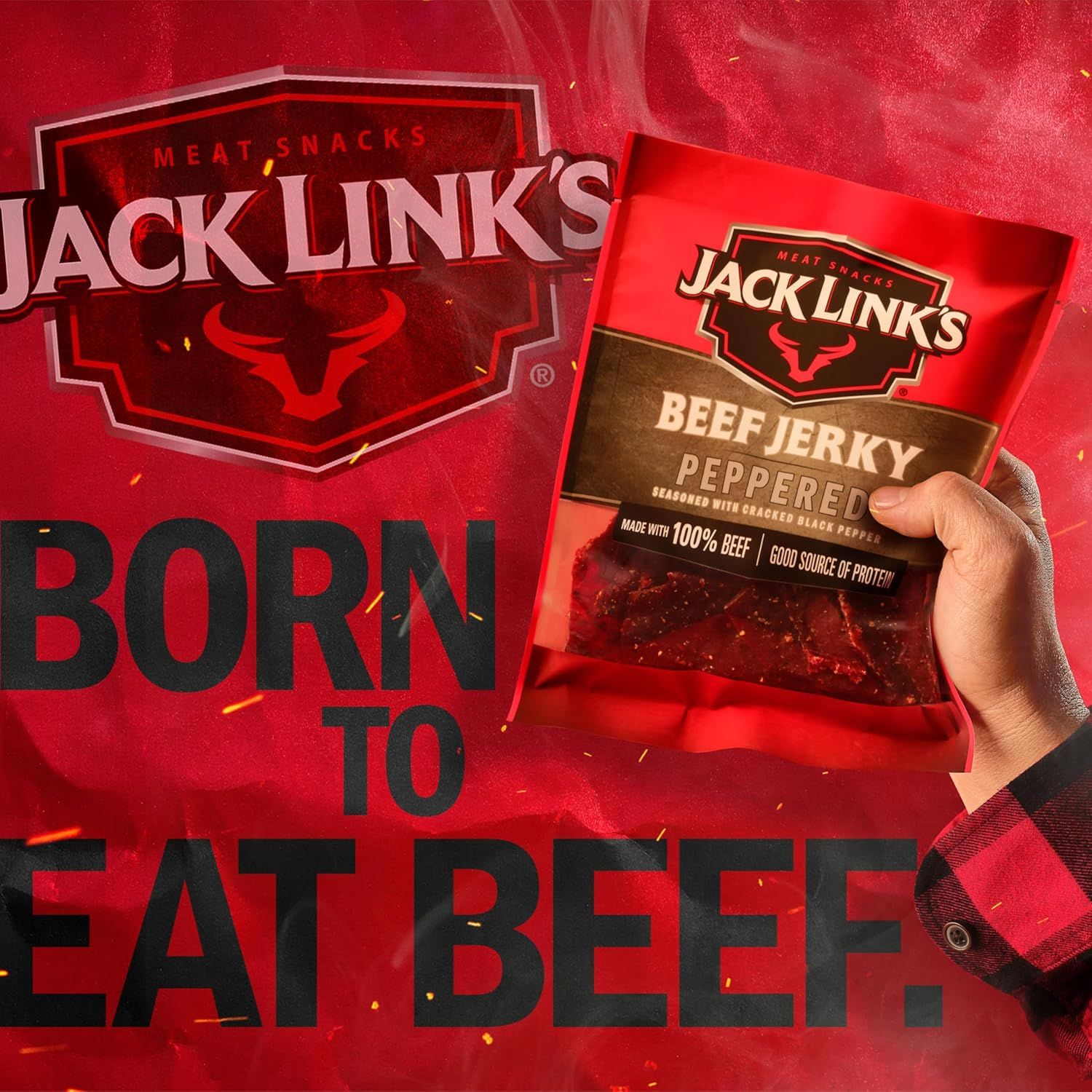 Communicates the brand's bold identity and emotional messaging with the tagline 'BORN TO EAT BEEF' to create a strong brand connection and personality.