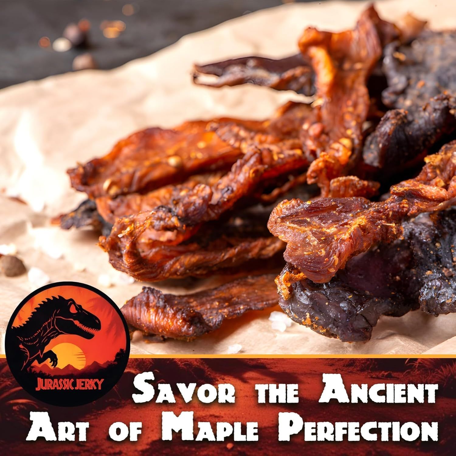 Highlights the unique maple flavor and artisanal quality of the jerky to differentiate it from competitors and appeal to shoppers seeking premium, distinctive taste.