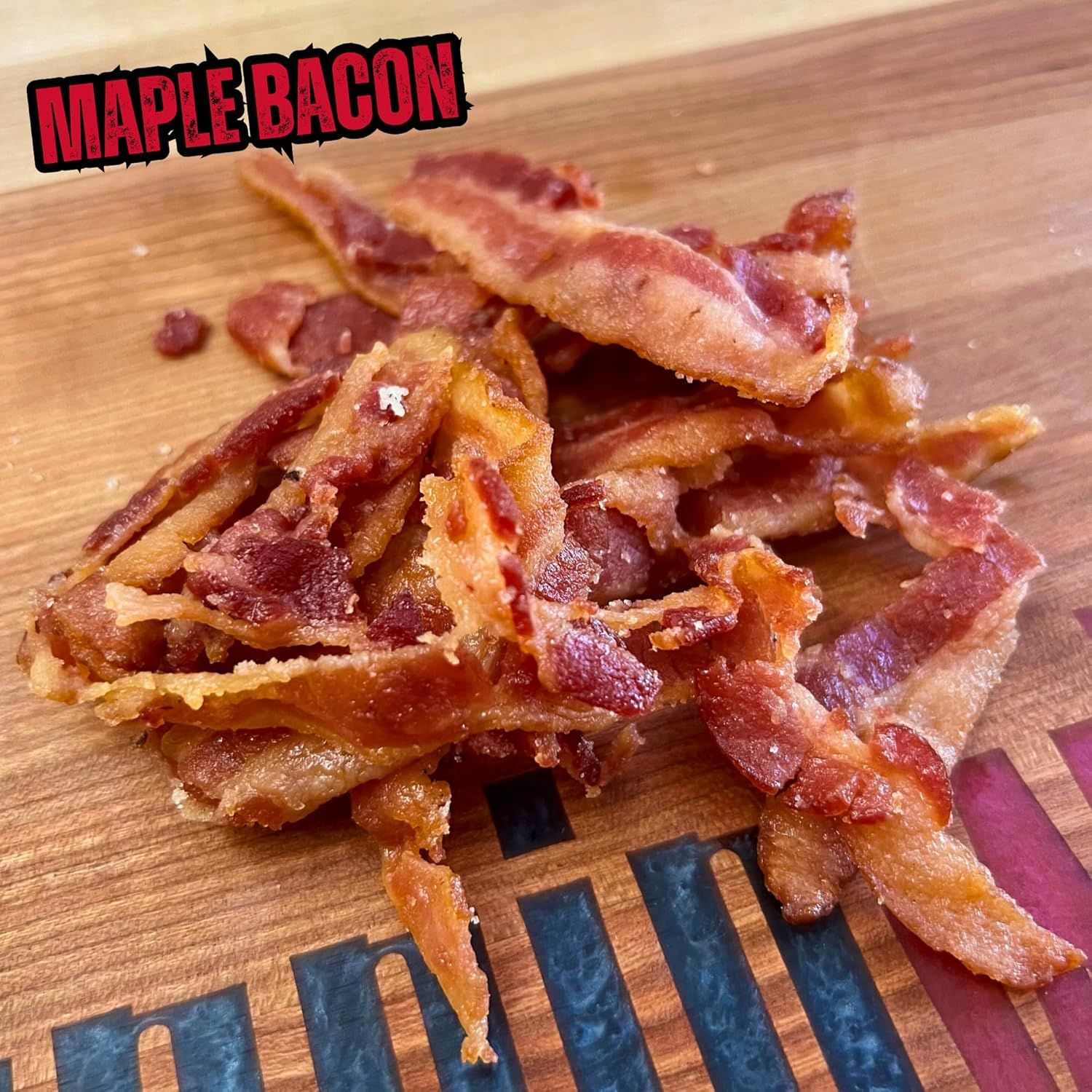 Highlights the maple bacon flavor variant of the product to communicate taste appeal and differentiate this option from other flavors.