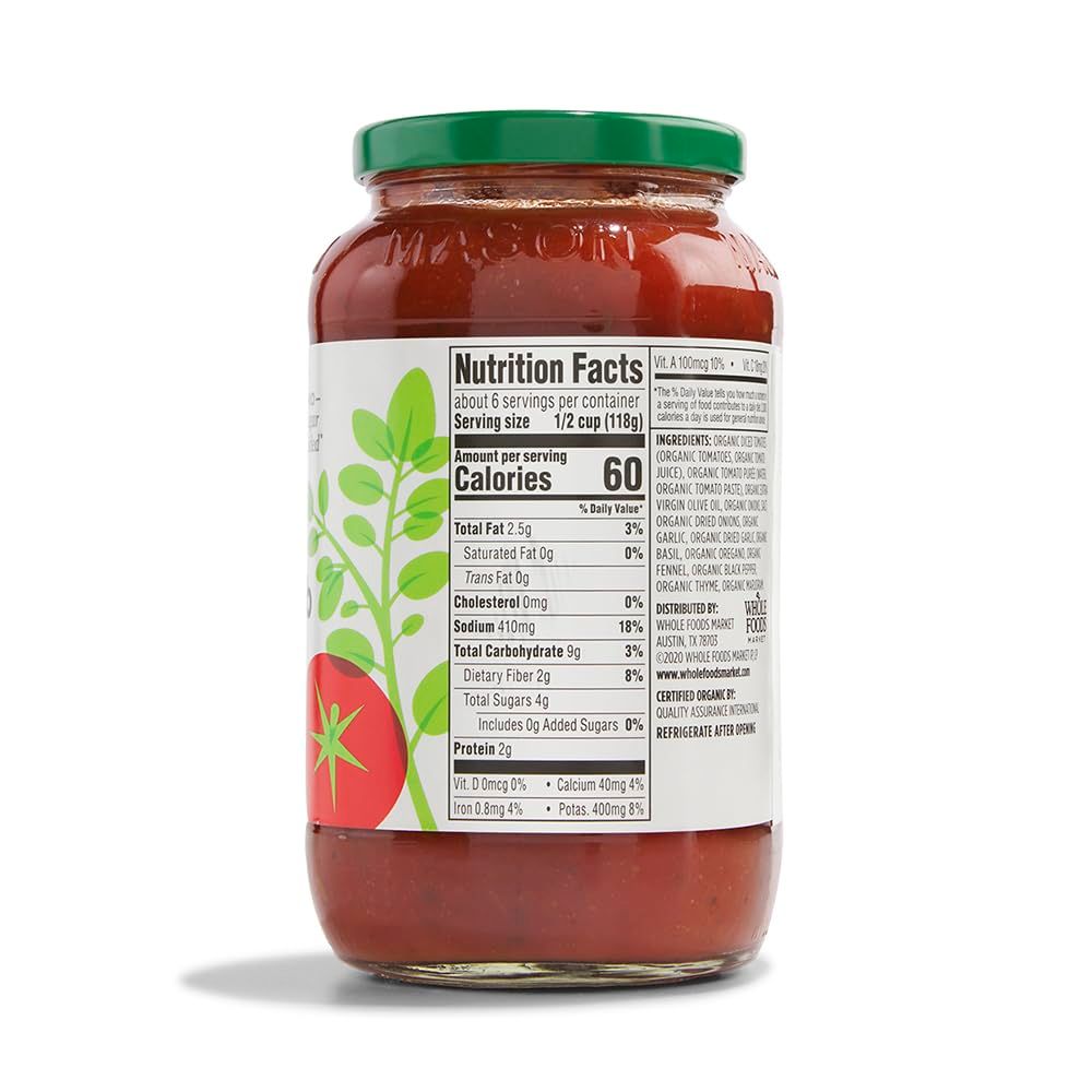 Displays the product jar with its nutrition facts and ingredient label clearly visible, allowing shoppers to review nutritional information and product details.