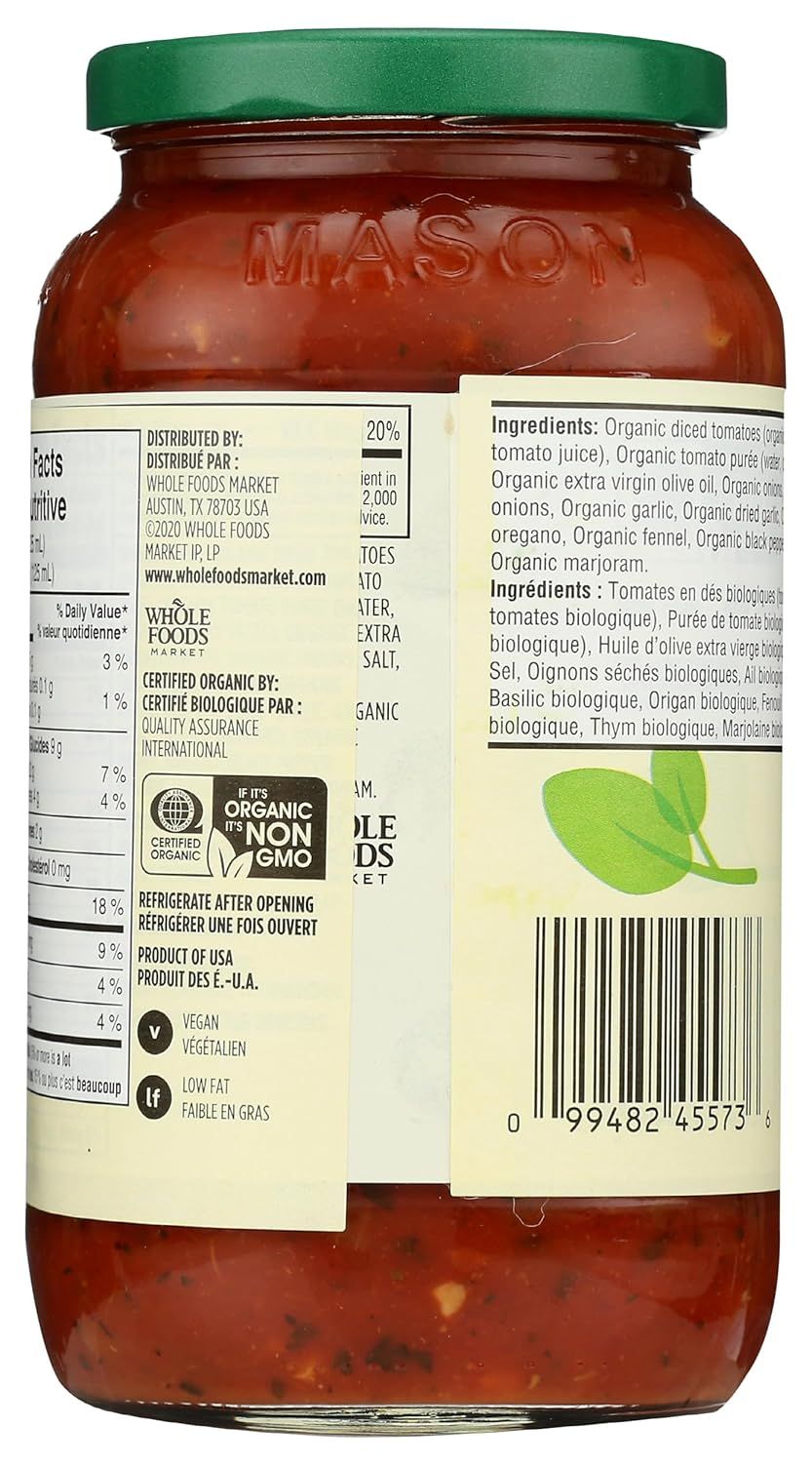 Communicates the product's organic certification, non-GMO status, and dietary attributes (vegan, low fat) to reassure health-conscious and environmentally responsible shoppers.