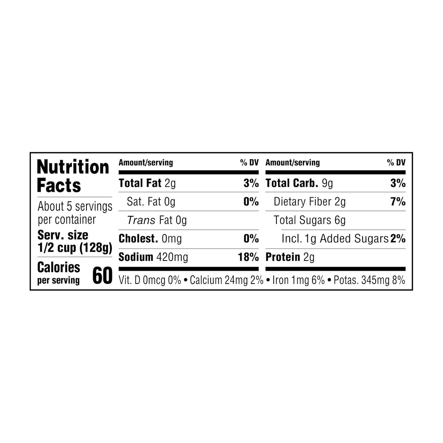 Provides detailed nutritional information to help shoppers make informed dietary decisions, emphasizing the low 60-calorie serving size.