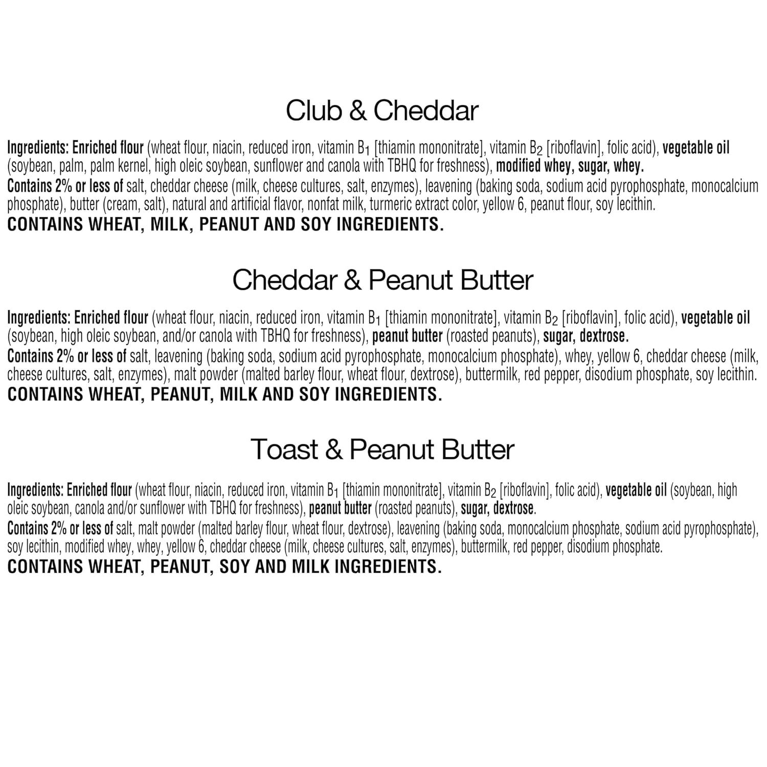 Displays the brand's product lineup by showing three different flavor variants with their complete ingredient lists, helping shoppers compare options and choose the right product for their dietary…