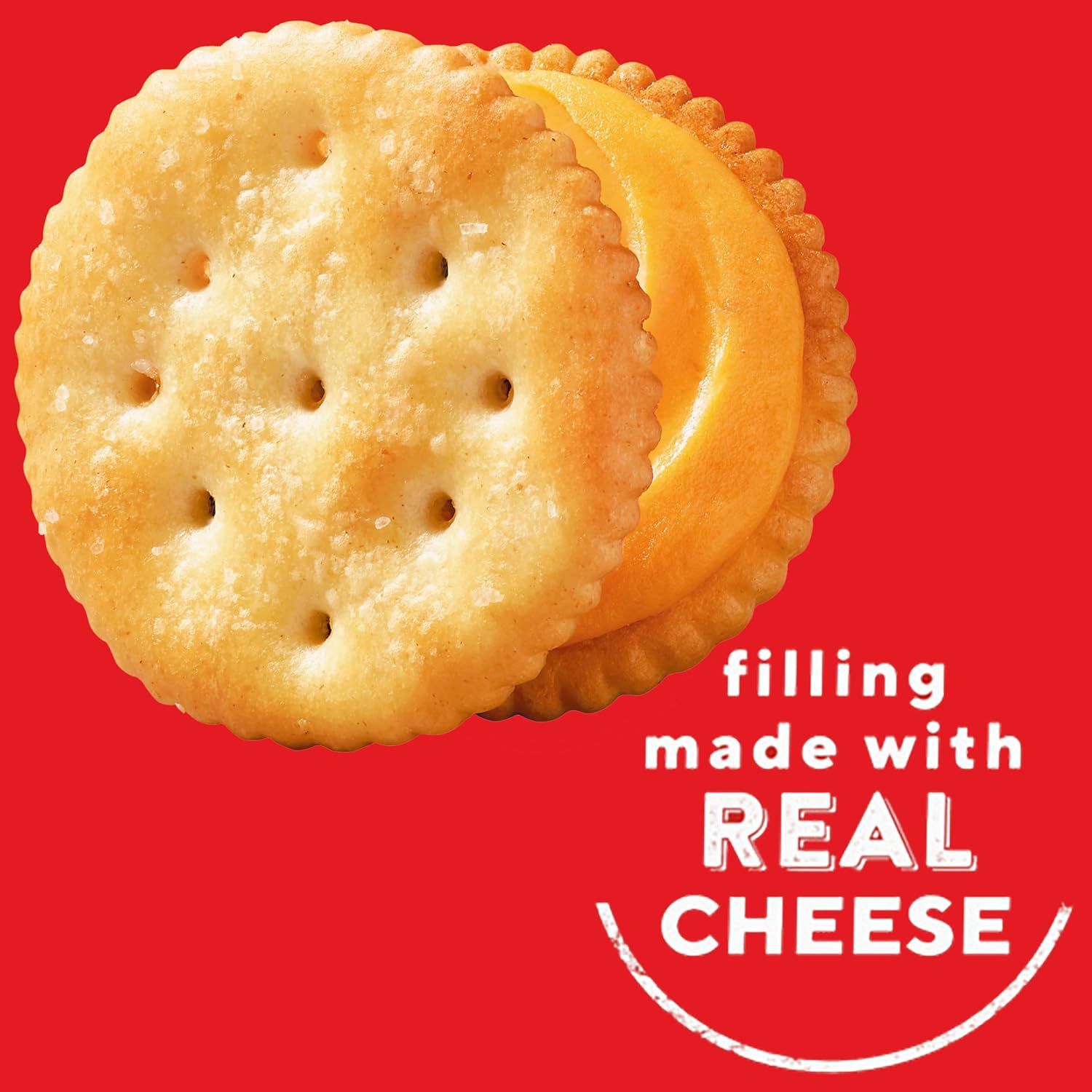 Highlights that the product contains real cheese filling to reassure shoppers about ingredient quality and authenticity.