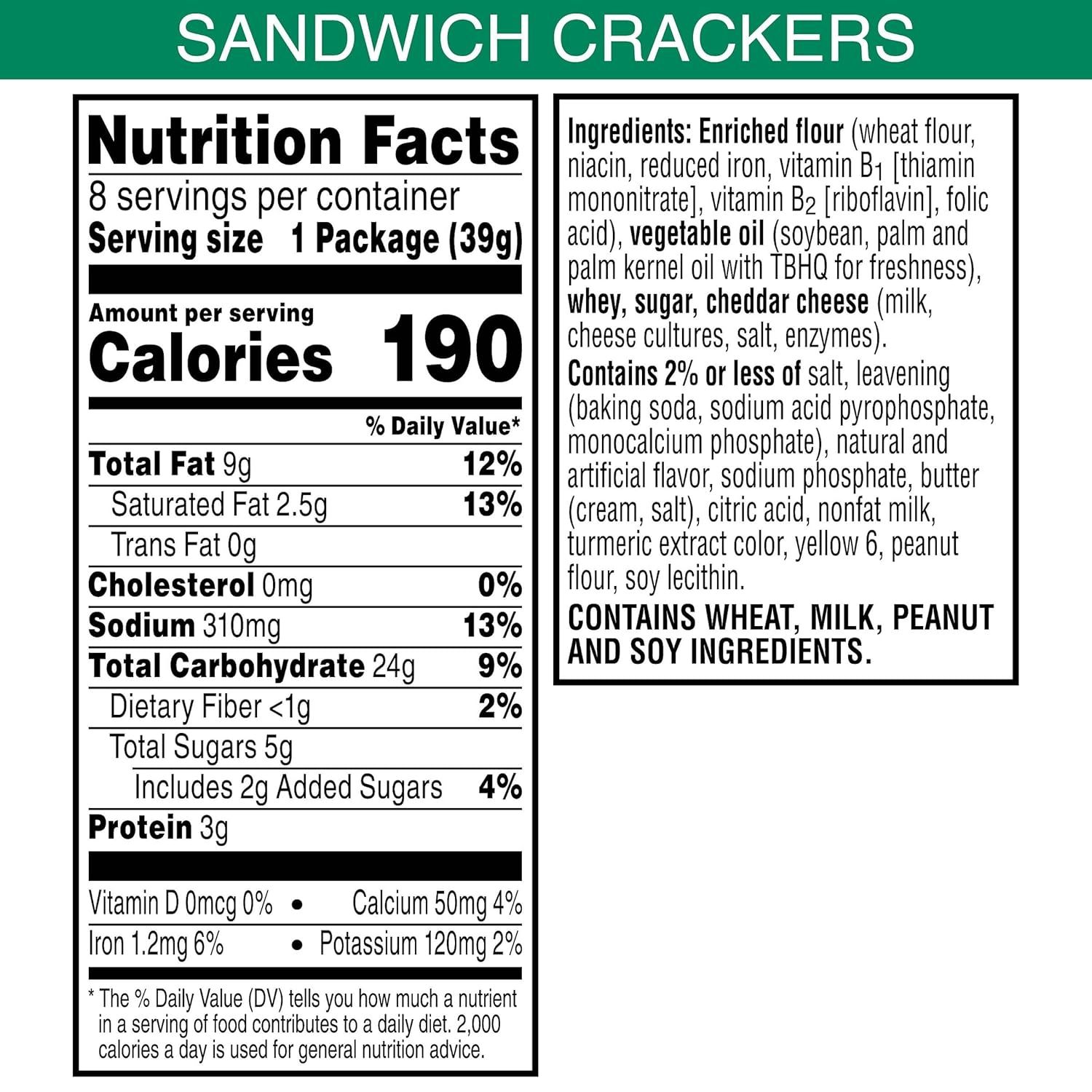 Provides mandatory nutritional information and ingredient list to inform shoppers about the product's contents, allergens, and dietary values.