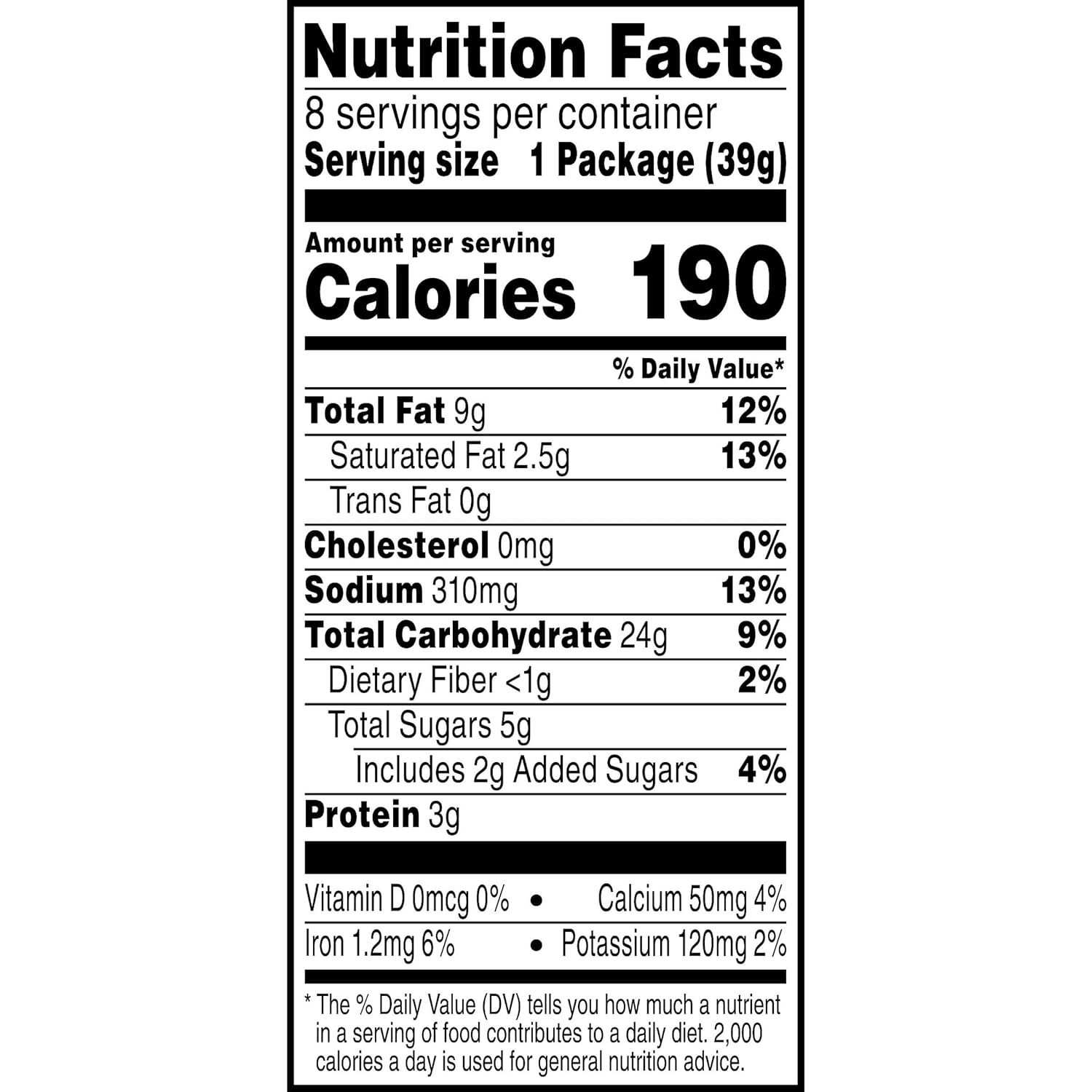 Provides complete nutritional facts to inform shoppers about calorie content, macronutrients, and daily value percentages, helping them make informed dietary decisions.