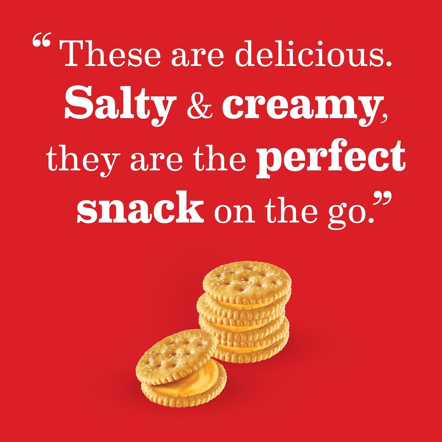 Uses a customer quote to build social proof and emotional trust by highlighting the product's delicious taste and convenience as a portable snack.