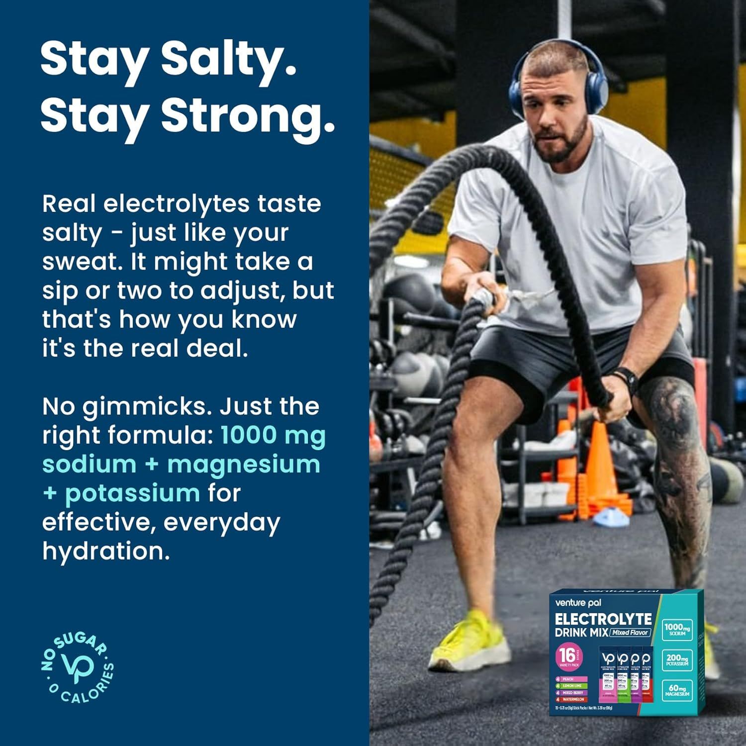 Communicates the specific electrolyte formula and dosage to demonstrate the product's effectiveness for hydration during workouts. Highlights the product's authentic electrolyte content and…
