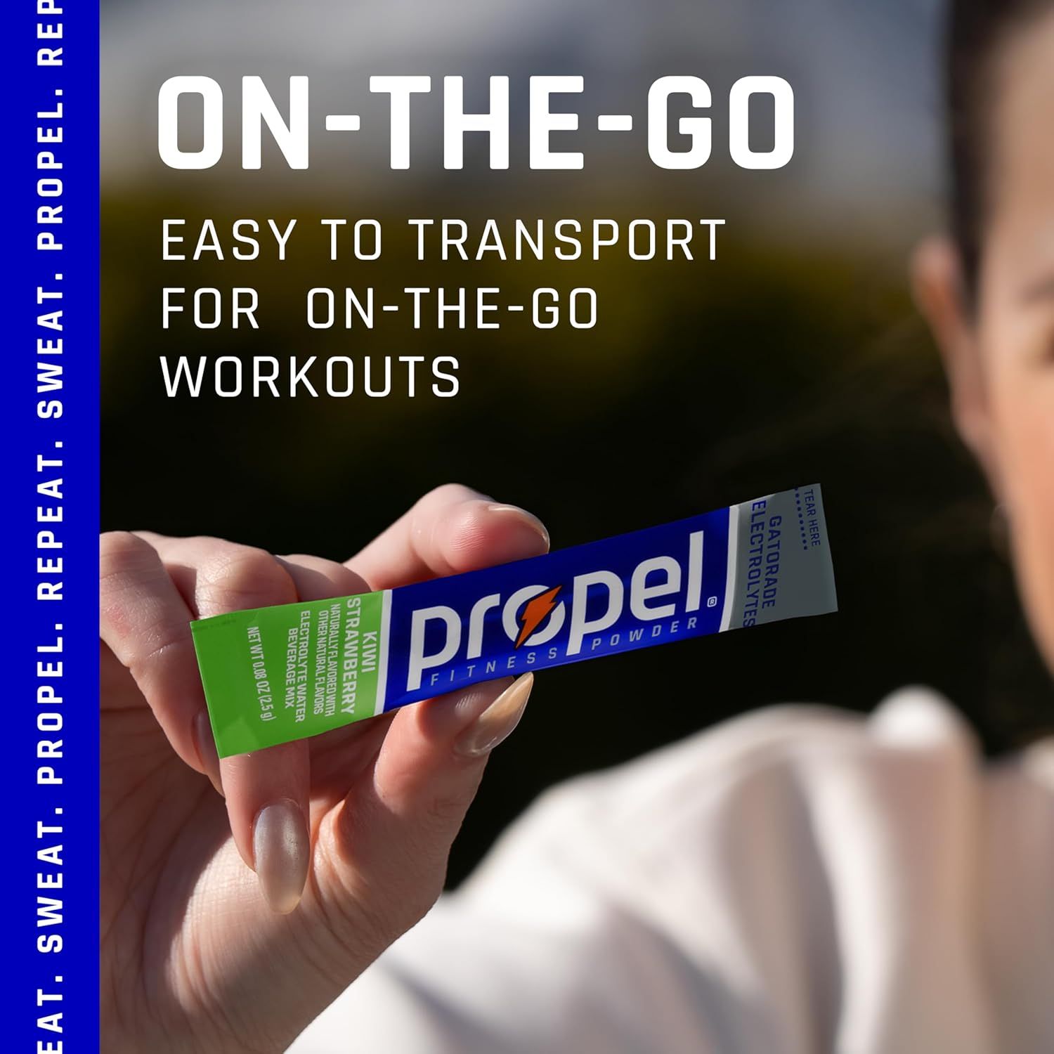 Communicates that the product is portable and convenient for workouts on the go, appealing to active shoppers who need easy-to-transport fitness nutrition.