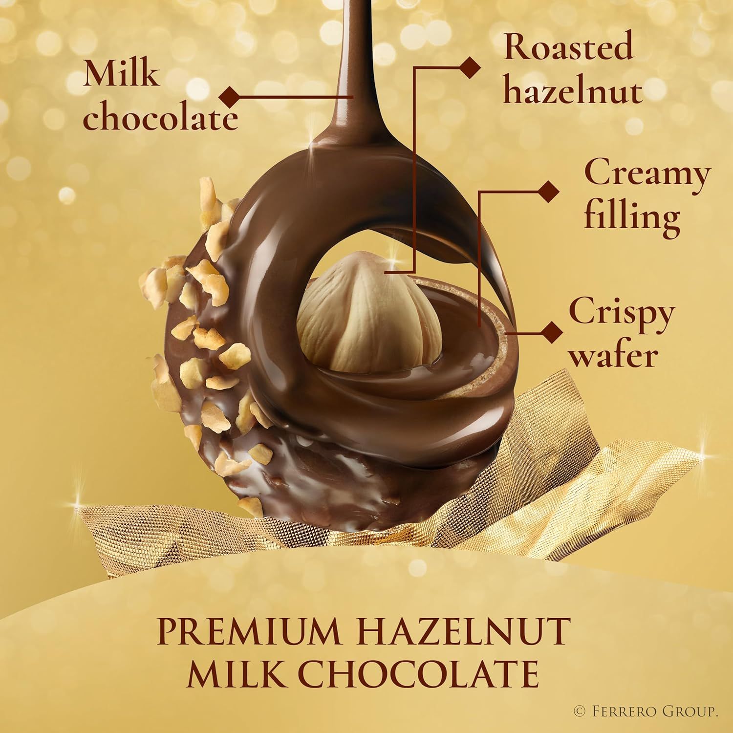 This image breaks down the layers and components of the chocolate product to help shoppers understand its premium construction and ingredient quality.