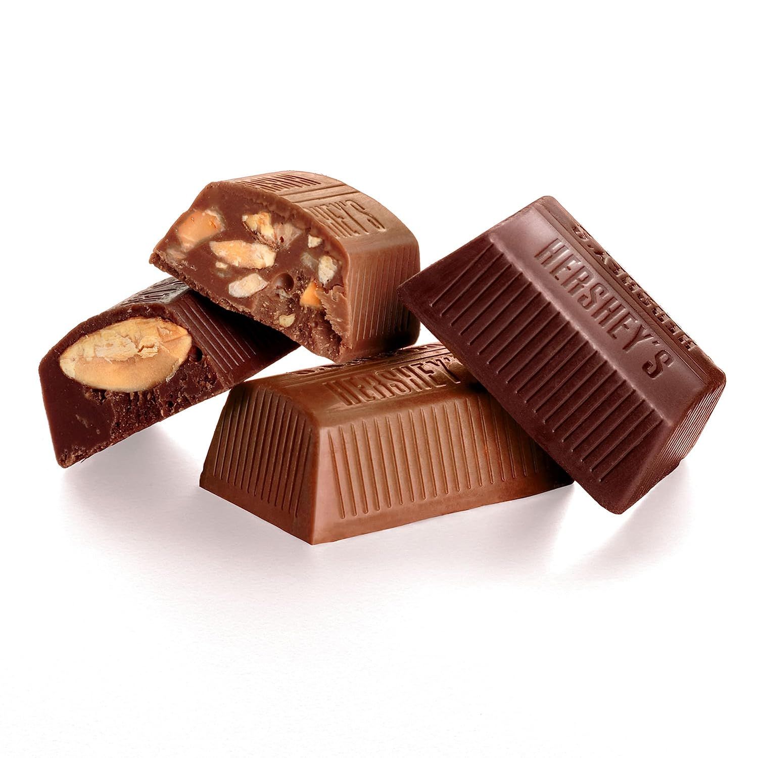 Shows the product in a clean, catalog-style format to display the chocolate bars and their internal ingredients without distractions.