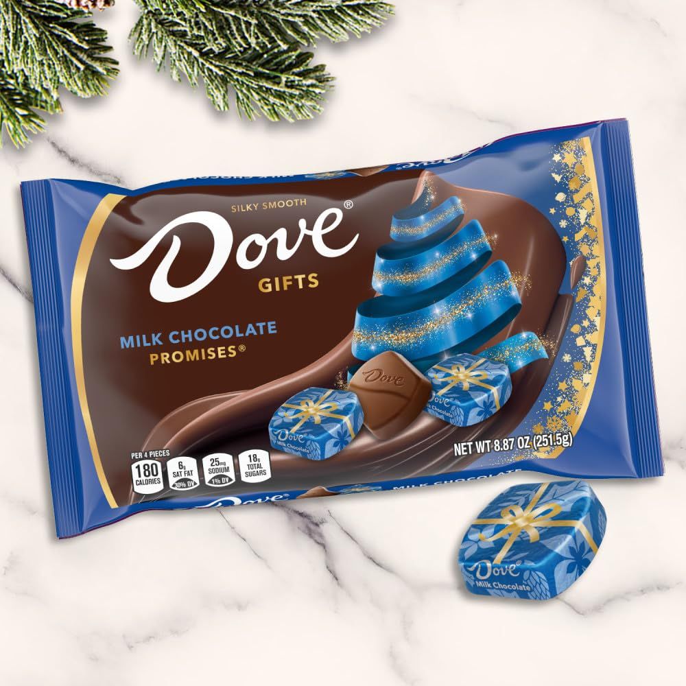 Positions the product as a holiday gift option with festive blue and gold packaging, Christmas tree imagery, and snowflake patterns to appeal to seasonal shoppers.
