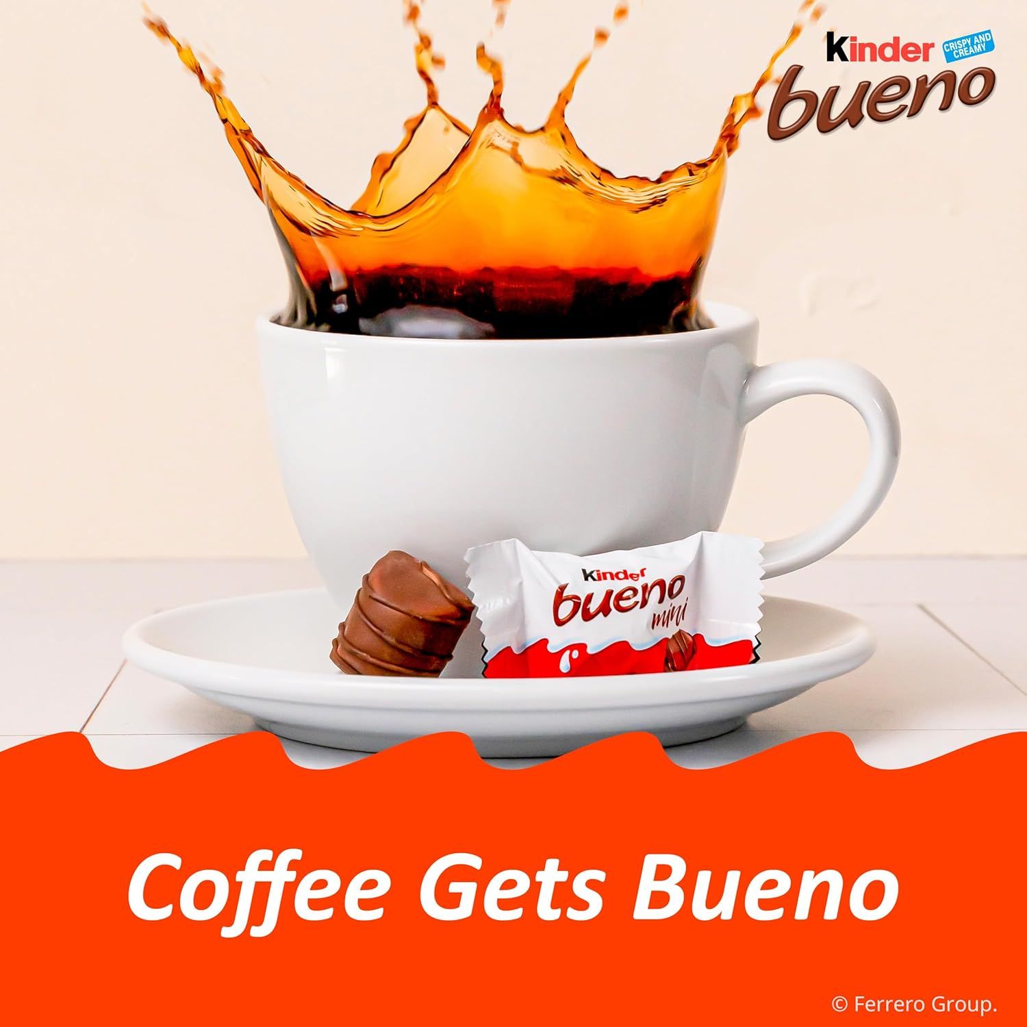 Positions Kinder Bueno as the perfect companion to coffee, creating an aspirational lifestyle moment that appeals to shoppers looking for an indulgent treat.