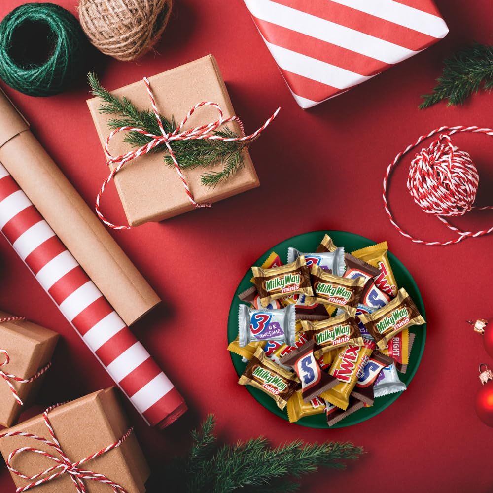 Positions the product as a perfect holiday gift or seasonal treat by showcasing it in a festive Christmas setting with wrapped gifts, candy cane colors, and evergreen branches.
