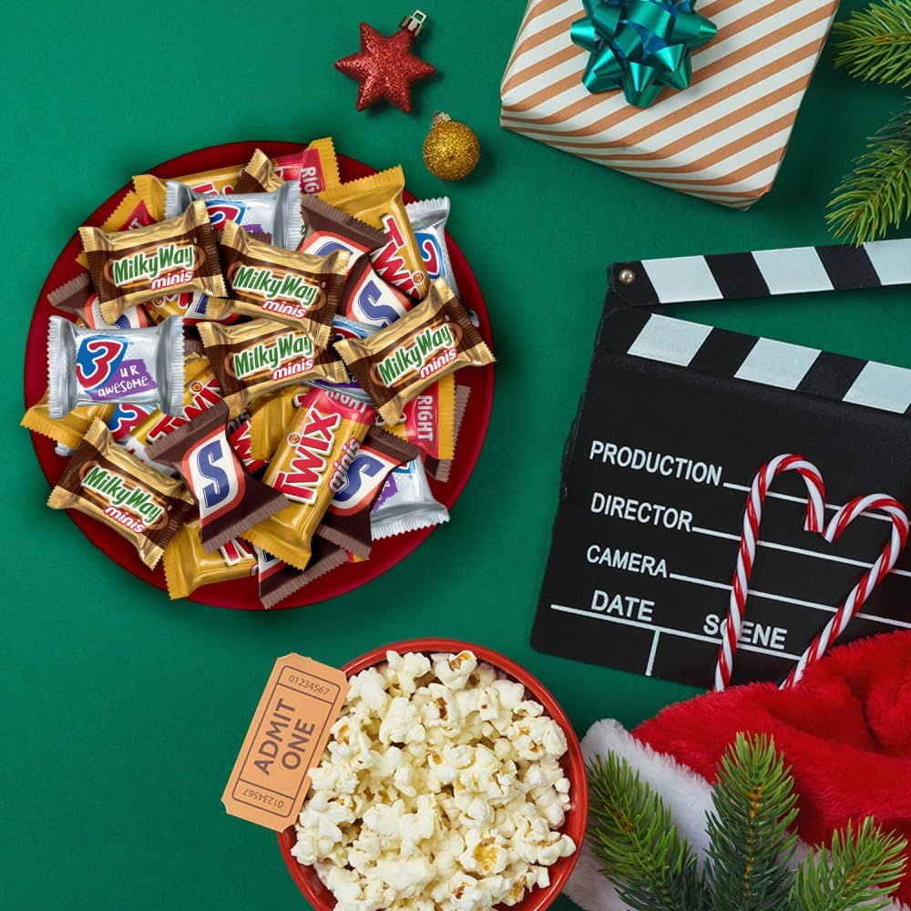 Positions the product as a perfect gift or treat for holiday movie nights and Christmas celebrations, creating emotional appeal through festive seasonal cues.
