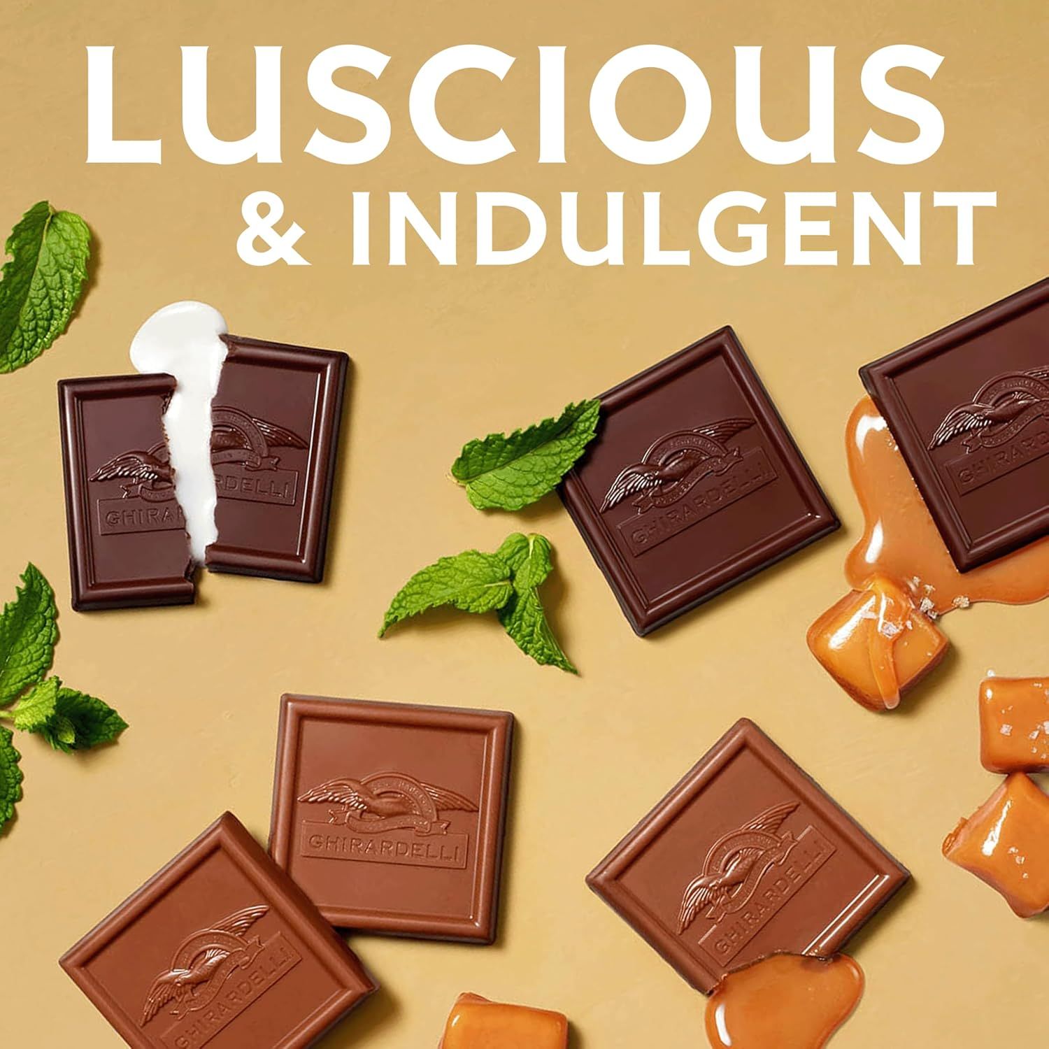 Communicates the rich, indulgent taste and premium quality of the chocolate to appeal to shoppers seeking a luxurious treat.